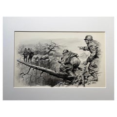 “Crossing Under Fire” 1953 Original Gouache & Ink Illustration by Charles Burki