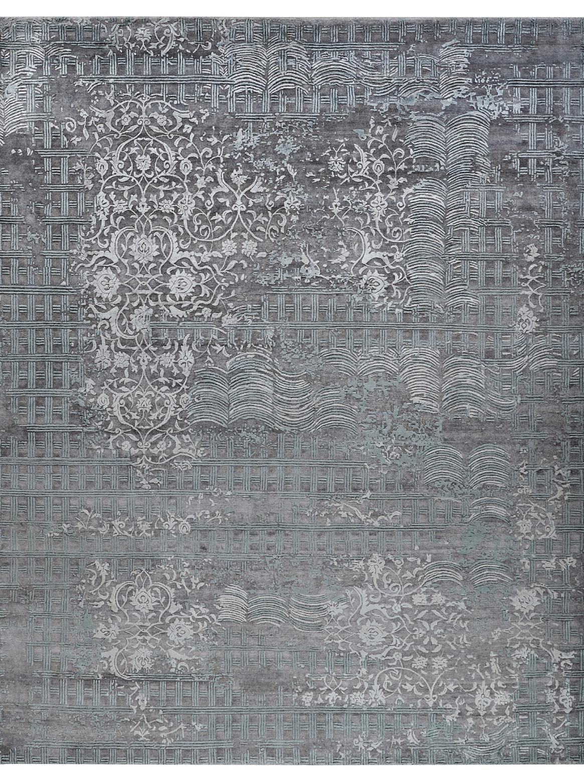 Rococo CROSSLYN Hand Knotted Rug in Sand, Gold & Teal Colours by Hands For Sale