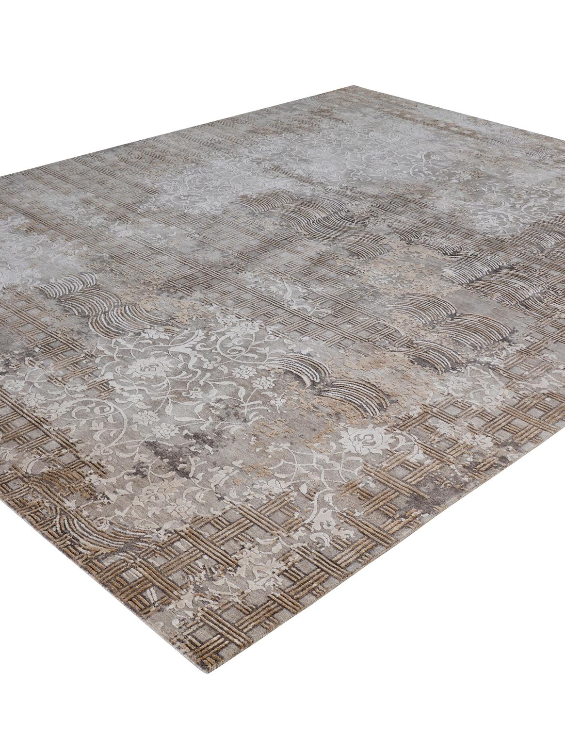 Indian CROSSLYN Hand Knotted Rug in Sand, Gold & Teal Colours by Hands For Sale