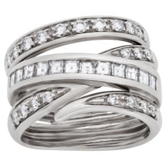 Vintage Crossover Diamond Ring in 18k White Gold 2.10 Carats in Diamonds