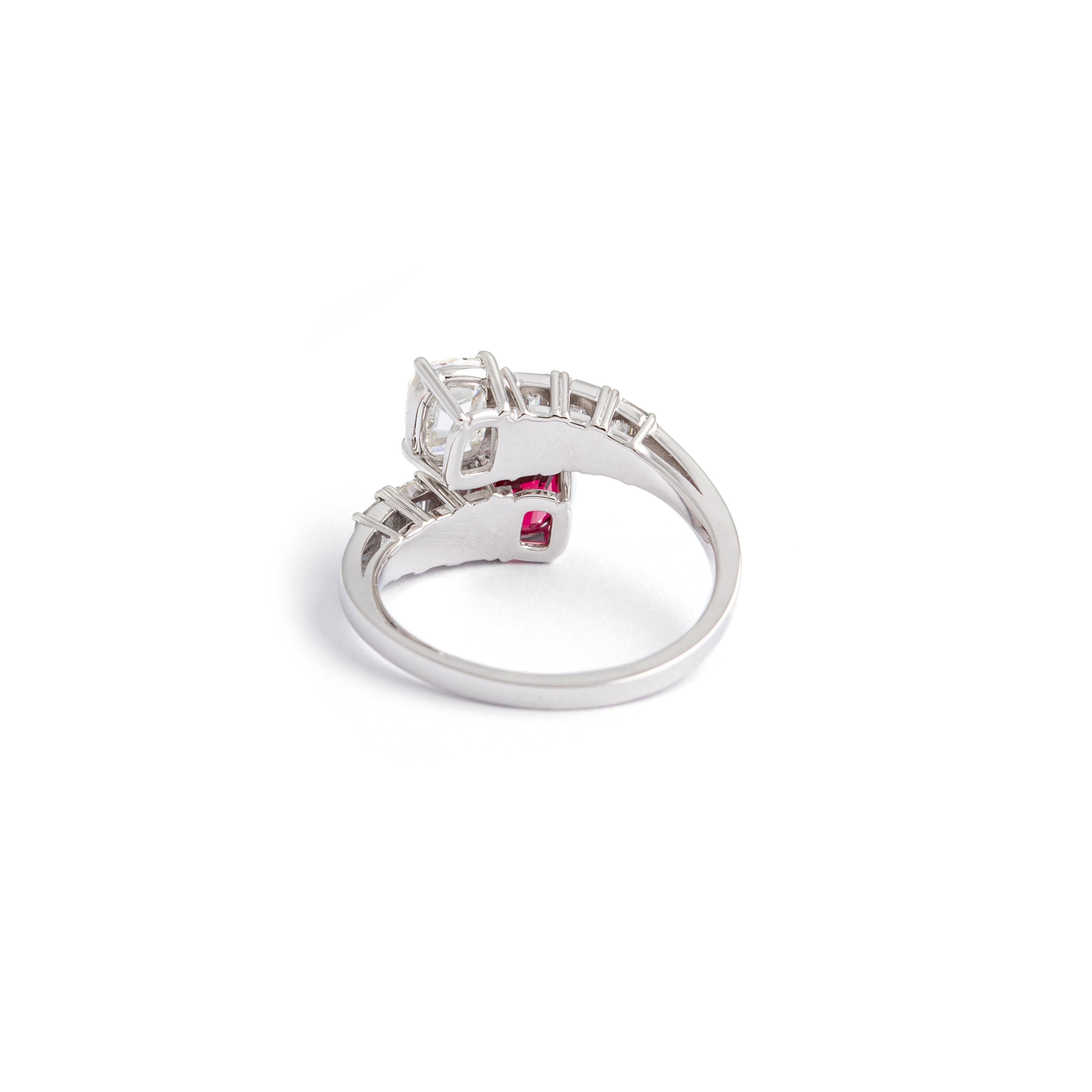 Cushion Cut Crossover Diamond Spinel White Gold Ring For Sale