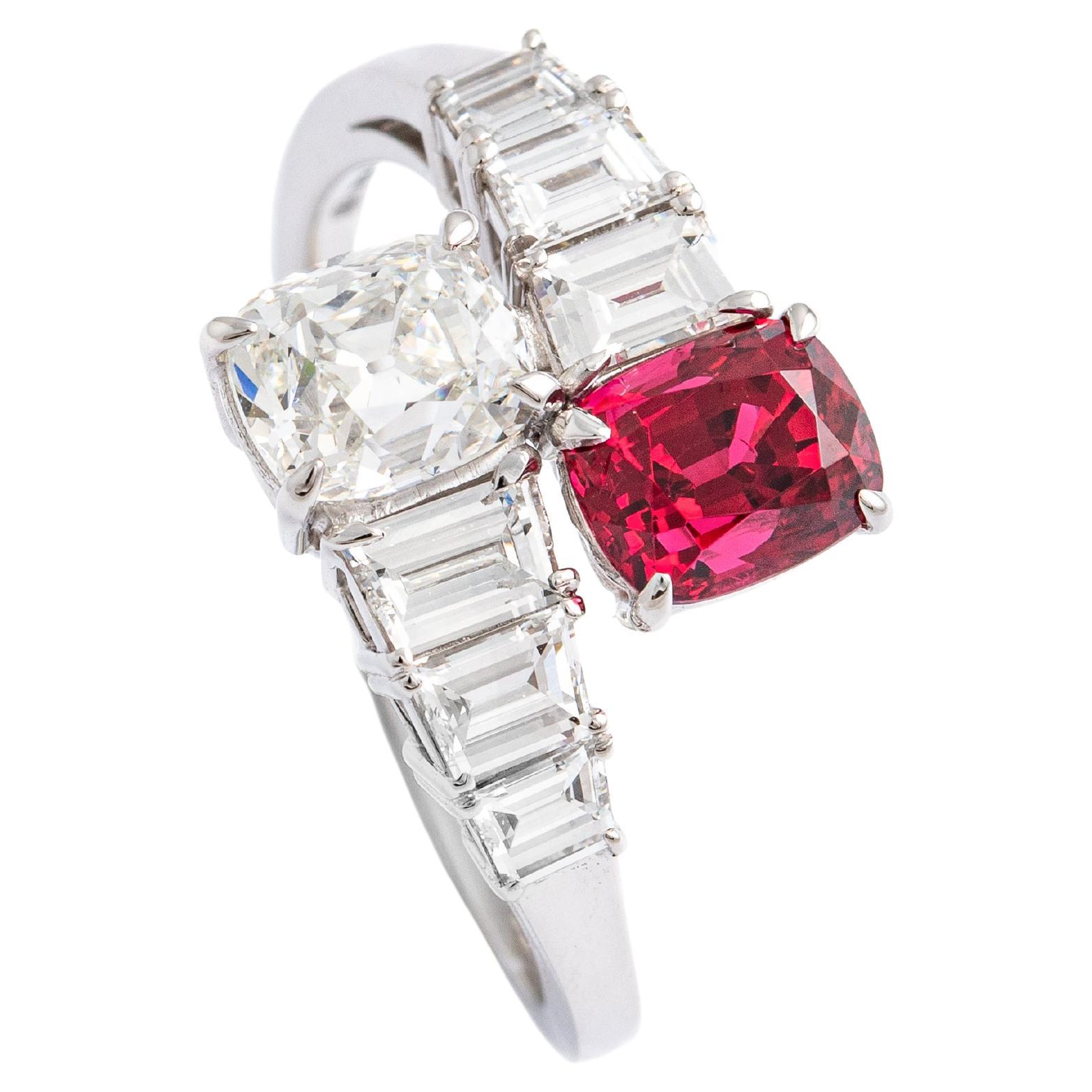 Crossover Diamond Spinel White Gold Ring For Sale