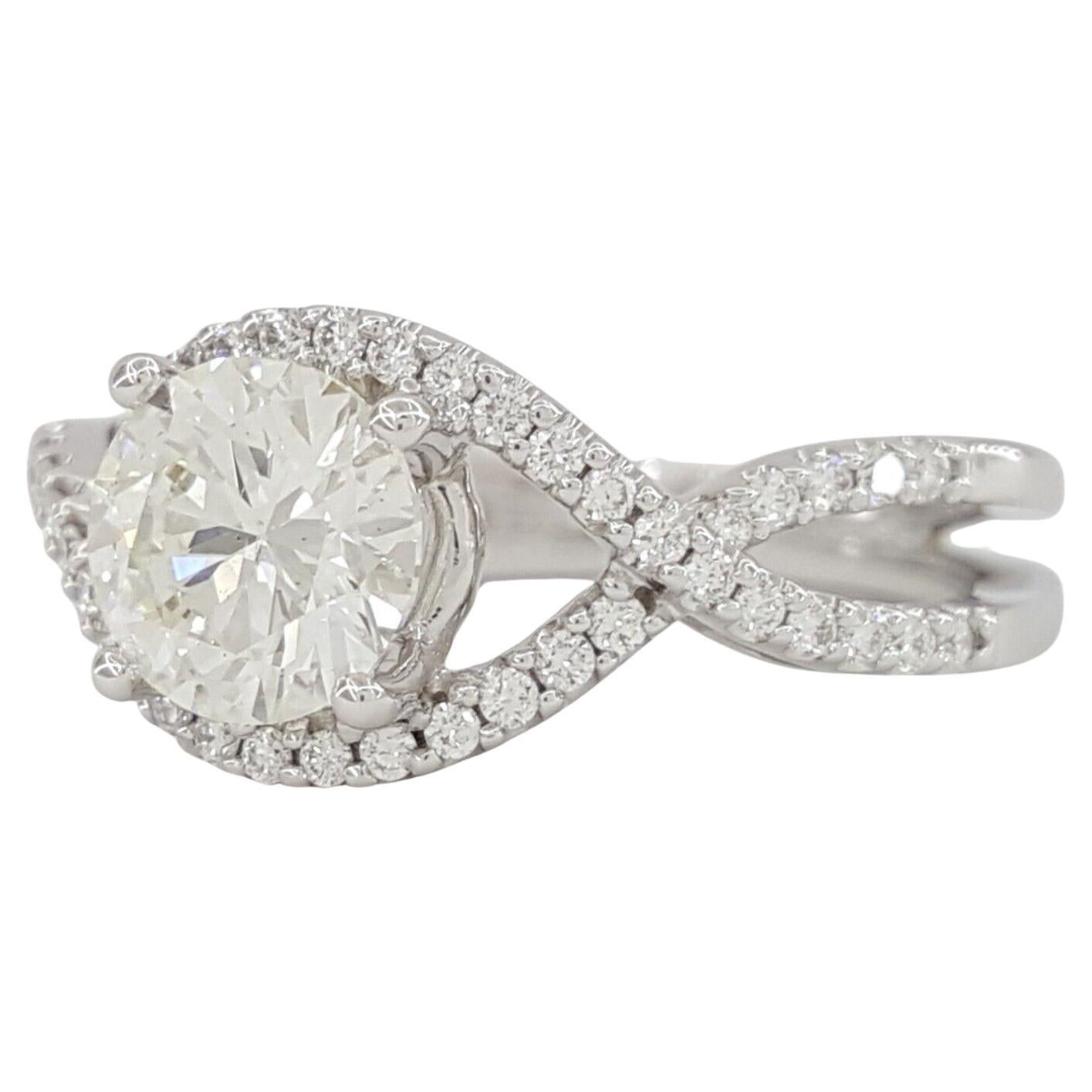 Round Cut Crossover Engagement Ring  For Sale