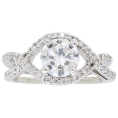 Crossover Halo Diamond Engagement Ring Made in 14 Karat White Gold