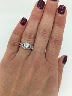 Crossover Halo Diamond Engagement Ring Made in 14 Karat White Gold
