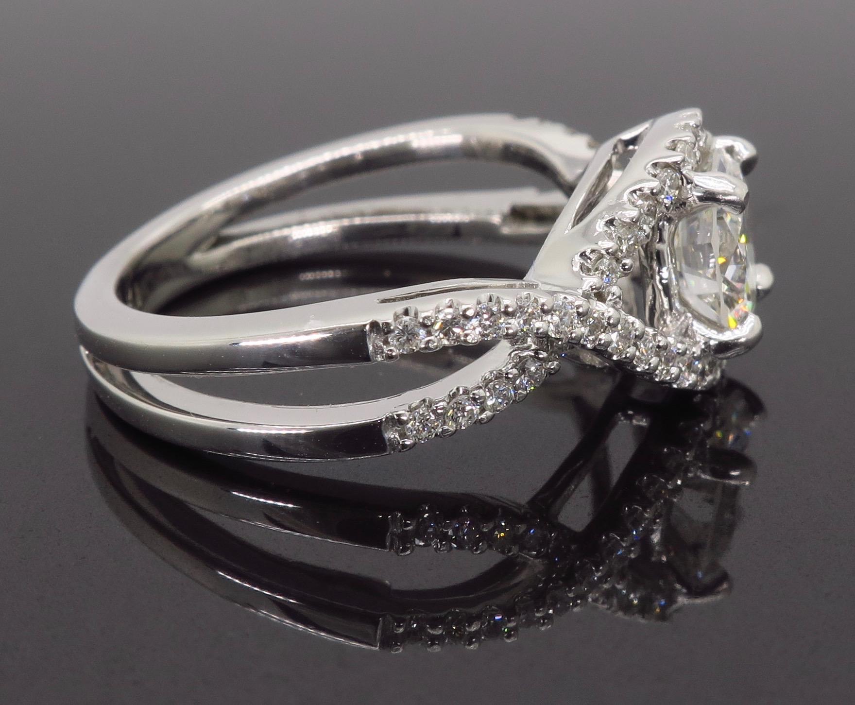 Crossover Halo Diamond Engagement Ring Made in 14 Karat White Gold In New Condition For Sale In Webster, NY