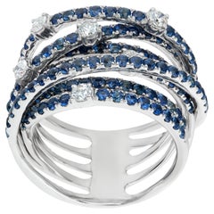 Crossover Light Blue Sapphire & Diamond Ring In White Gold