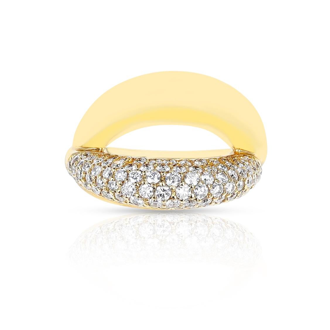 A Crossover Mauboussin Diamond Ring made in 18 Karat Yellow Gold.  The diamond weight is 1.40 carats. The total weight of the ring is 11.40 grams. We have the following ring sizes available in US sizing: 4.50, 5, 5.50, 5.75.