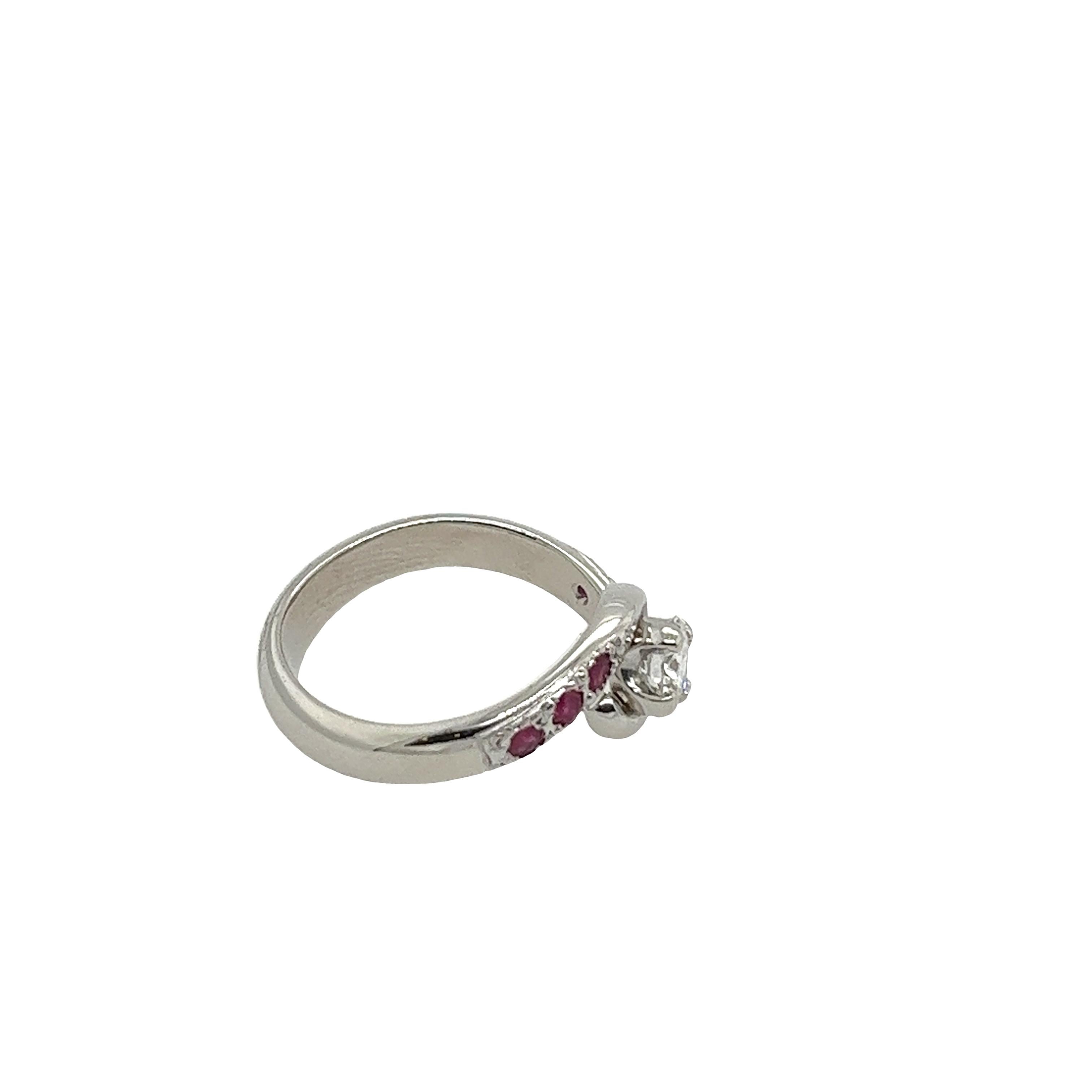 Oval Cut Crossover Platinum Solitaire Round Diamond Engagement Ring 0.33ct with 6 Rubies