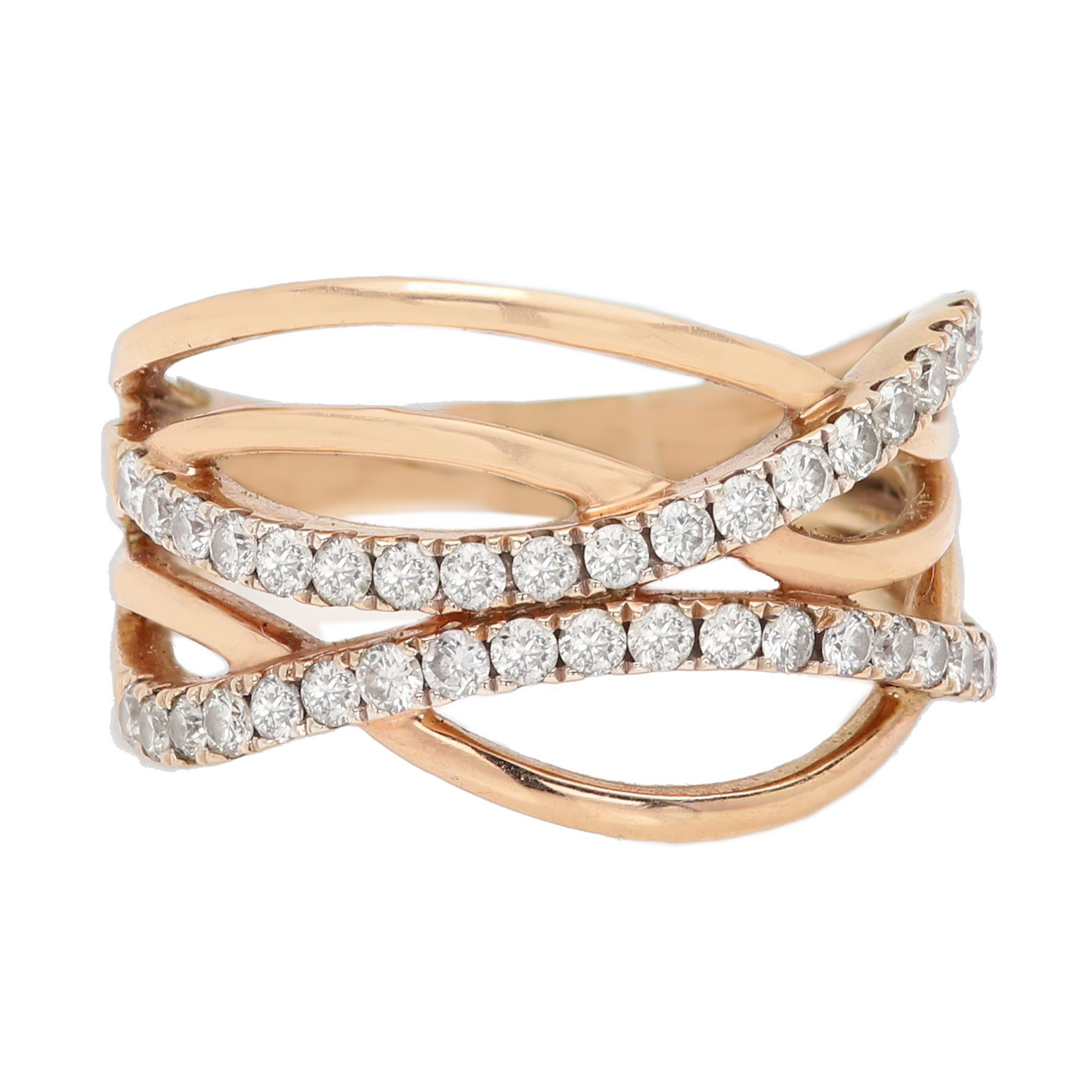 Anillo Cruzado Diamantes Naturales Oro Rosa 14 Kilates dedo talla 8 en venta 5