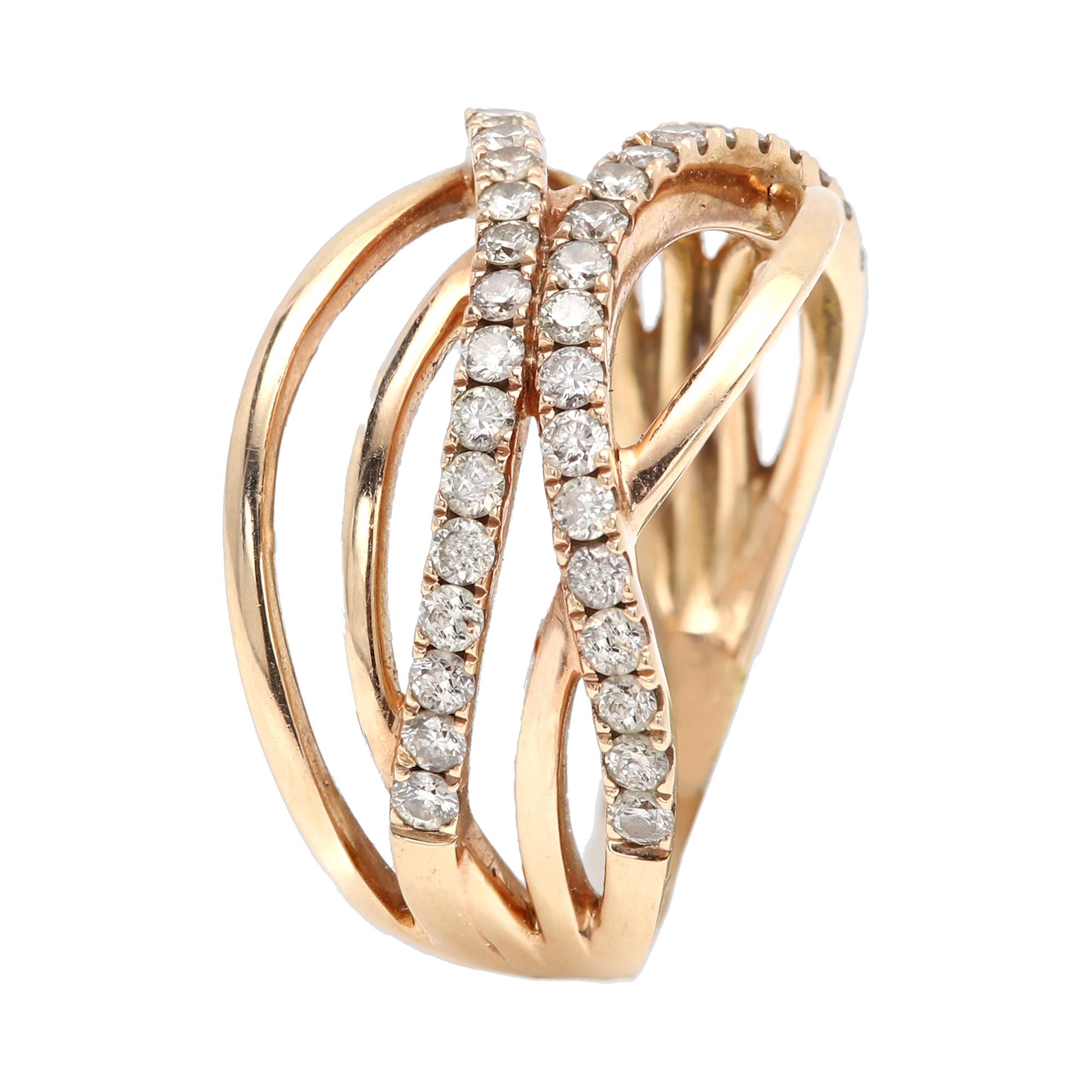 Anillo de oro estilo cruzado de moda
Oro rosa de 14k aprox. 7,0 gramos
Dedo talla 8
Diamantes naturales aprox. 0,60 quilates I-SI
De segunda mano en buen estado
El tamaño del diseño en la parte superior es de aproximadamente 13 mm de ancho
caja de