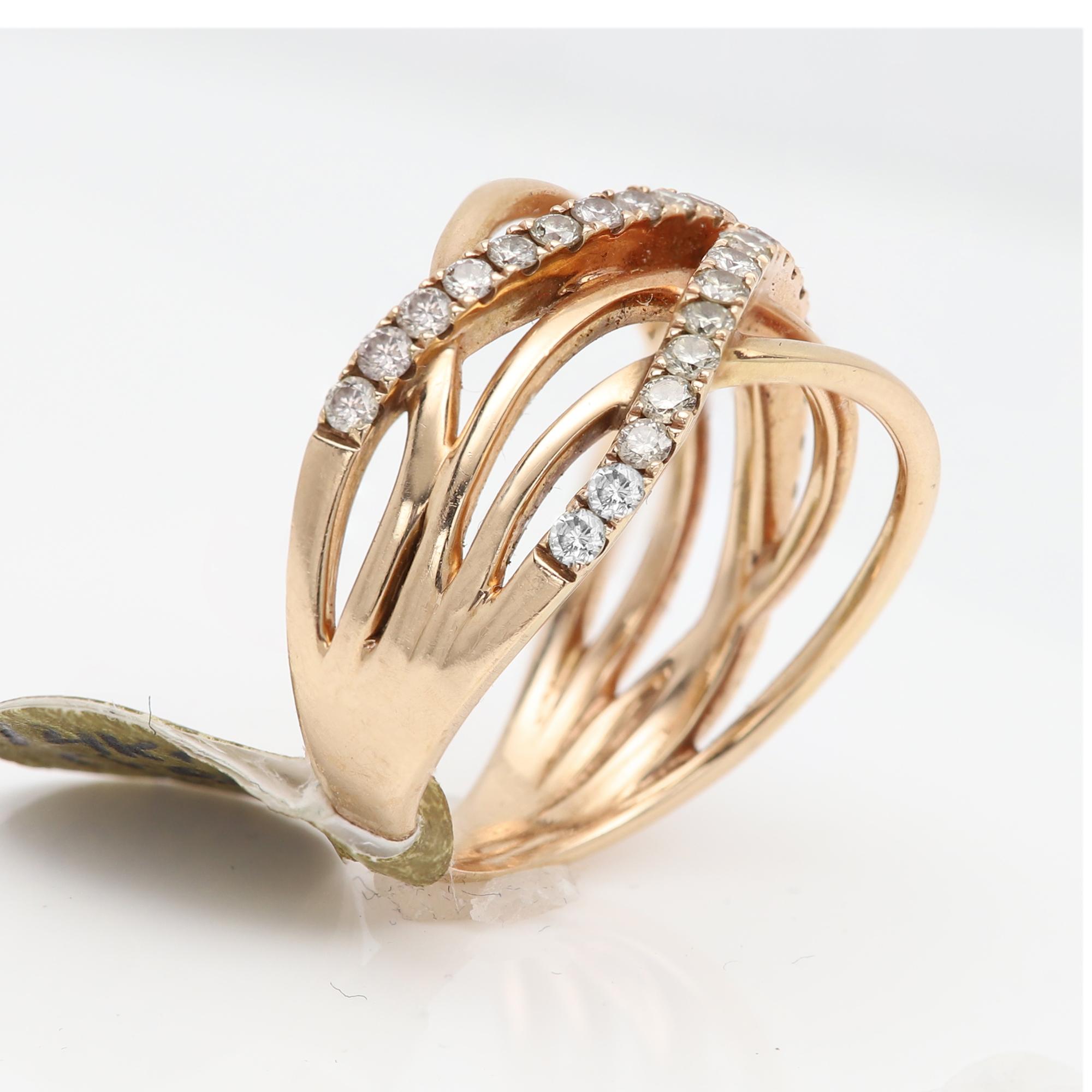 Anillo Cruzado Diamantes Naturales Oro Rosa 14 Kilates dedo talla 8 en venta 4