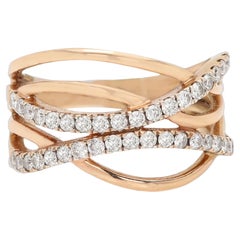 Crossover Ring Natürliche Diamanten 14 Karat Rose Gold Fingergröße 8