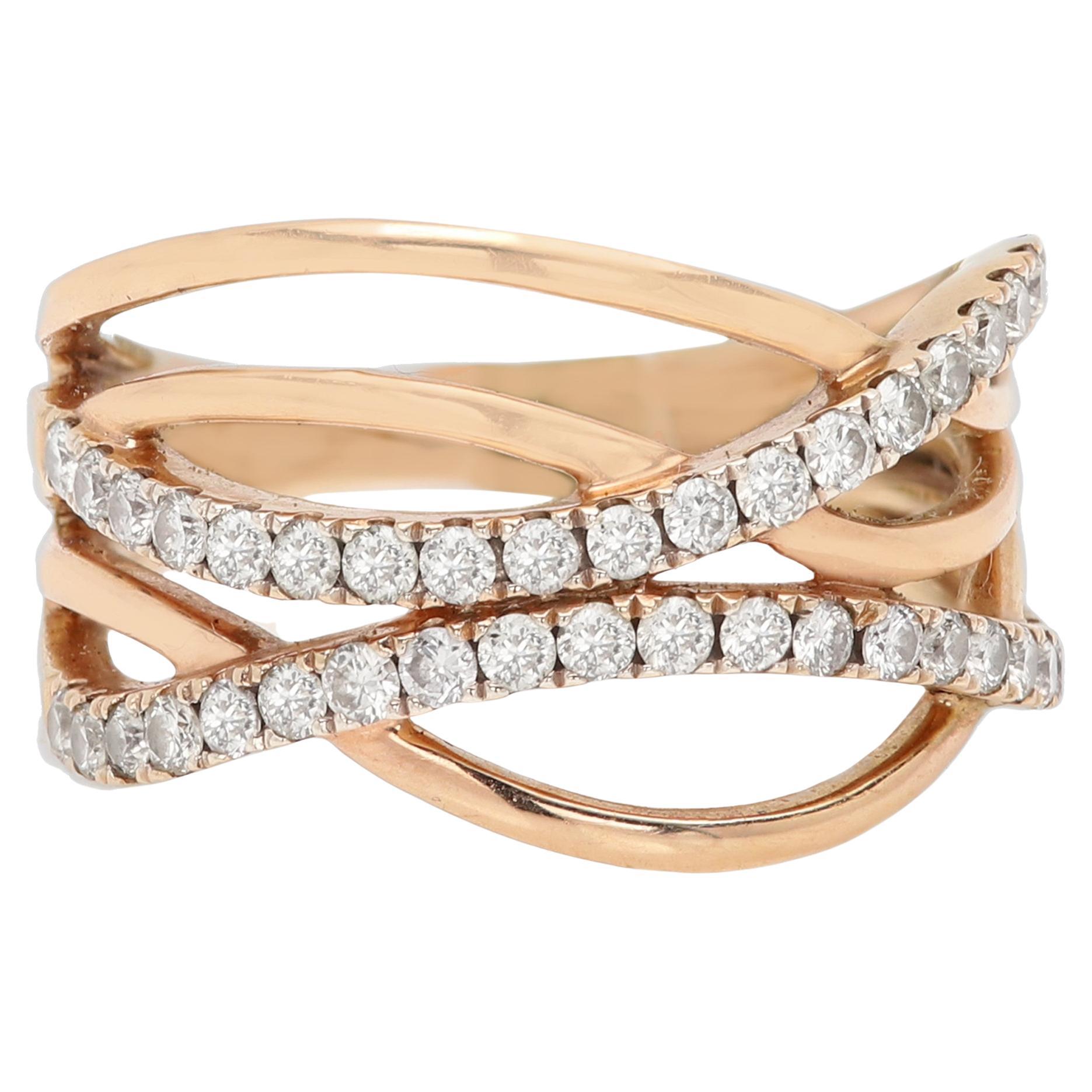 Crossover Ring Natural Diamonds 14 Karat Rose Gold finger size 8