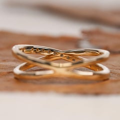 Crossover Round Natural Wedding Ring Diamond Ring 14k Gold Anniversary Gift.