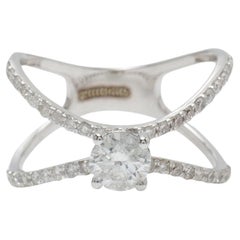 Crossover Solitaire Natural Diamond Ring in 14K Solid Gold (Certified)