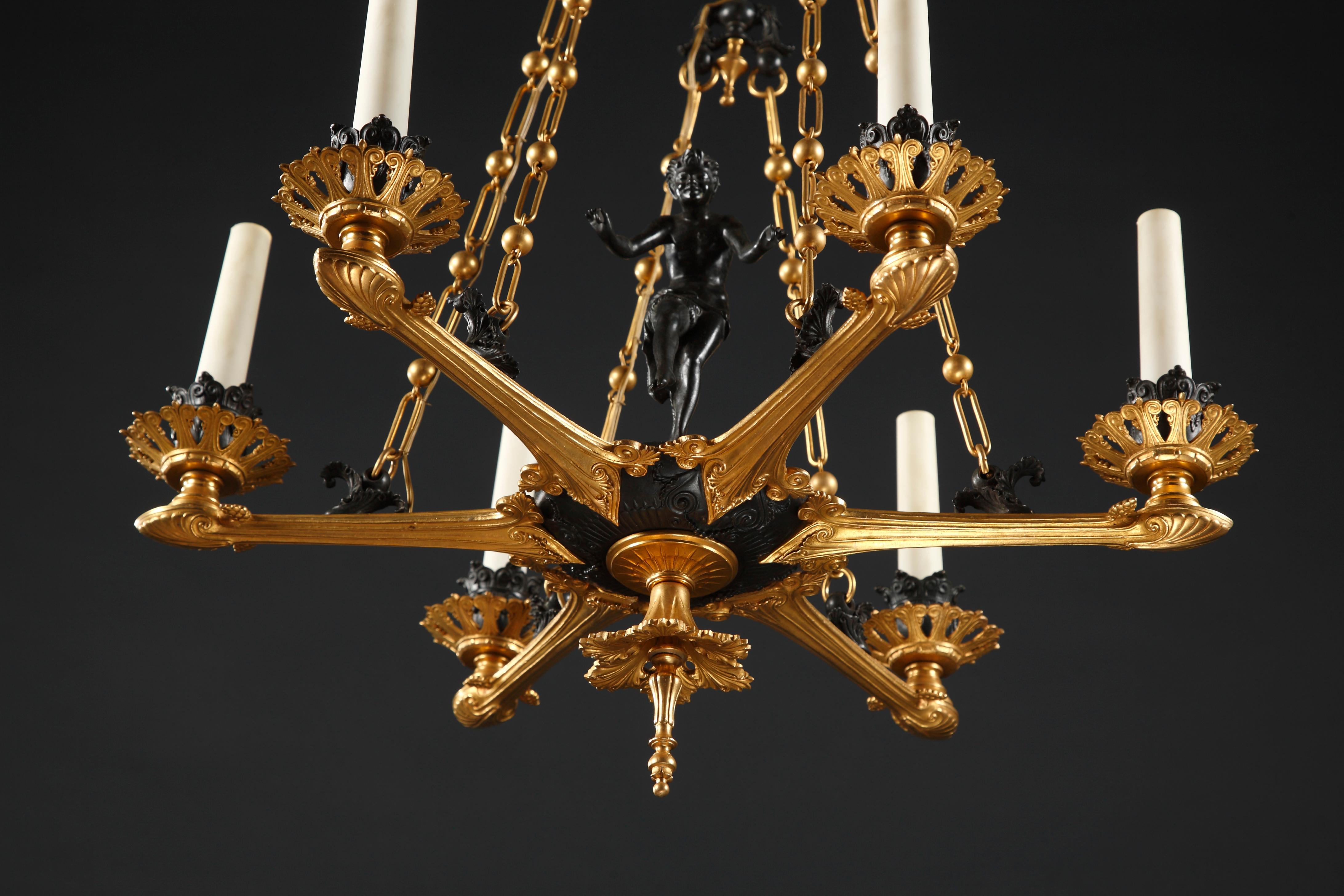 Greek Revival “Crotales Player” Chandelier Attributed to F. Barbedienne, France, Circa 1860