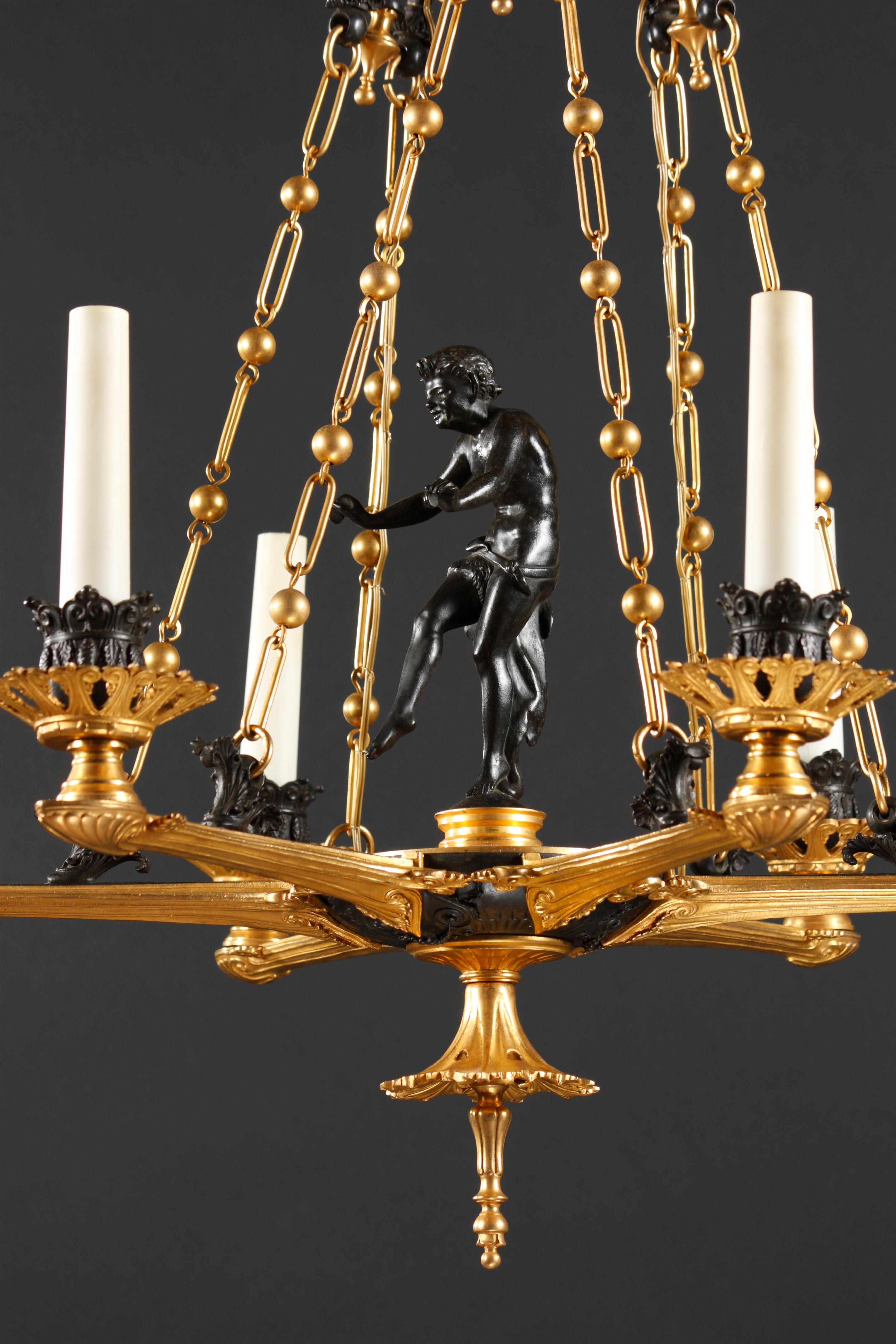 French “Crotales Player” Chandelier Attributed to F. Barbedienne, France, Circa 1860