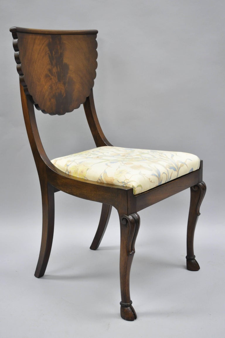 Set of 6 Crotch Mahogany Hoof Foot Regency Style Klismos Saber Leg