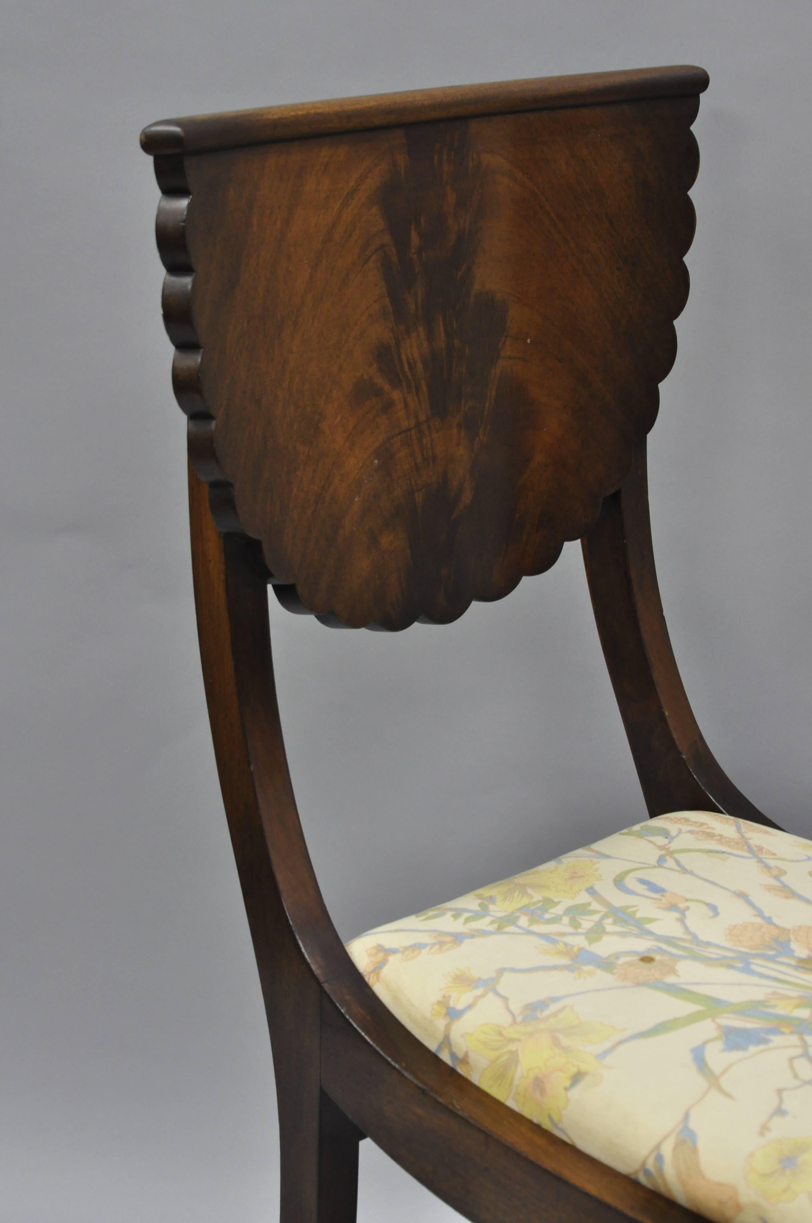 Set of 6 Crotch Mahogany Hoof Foot Regency Style Klismos Saber Leg Dining Chairs In Good Condition In Philadelphia, PA