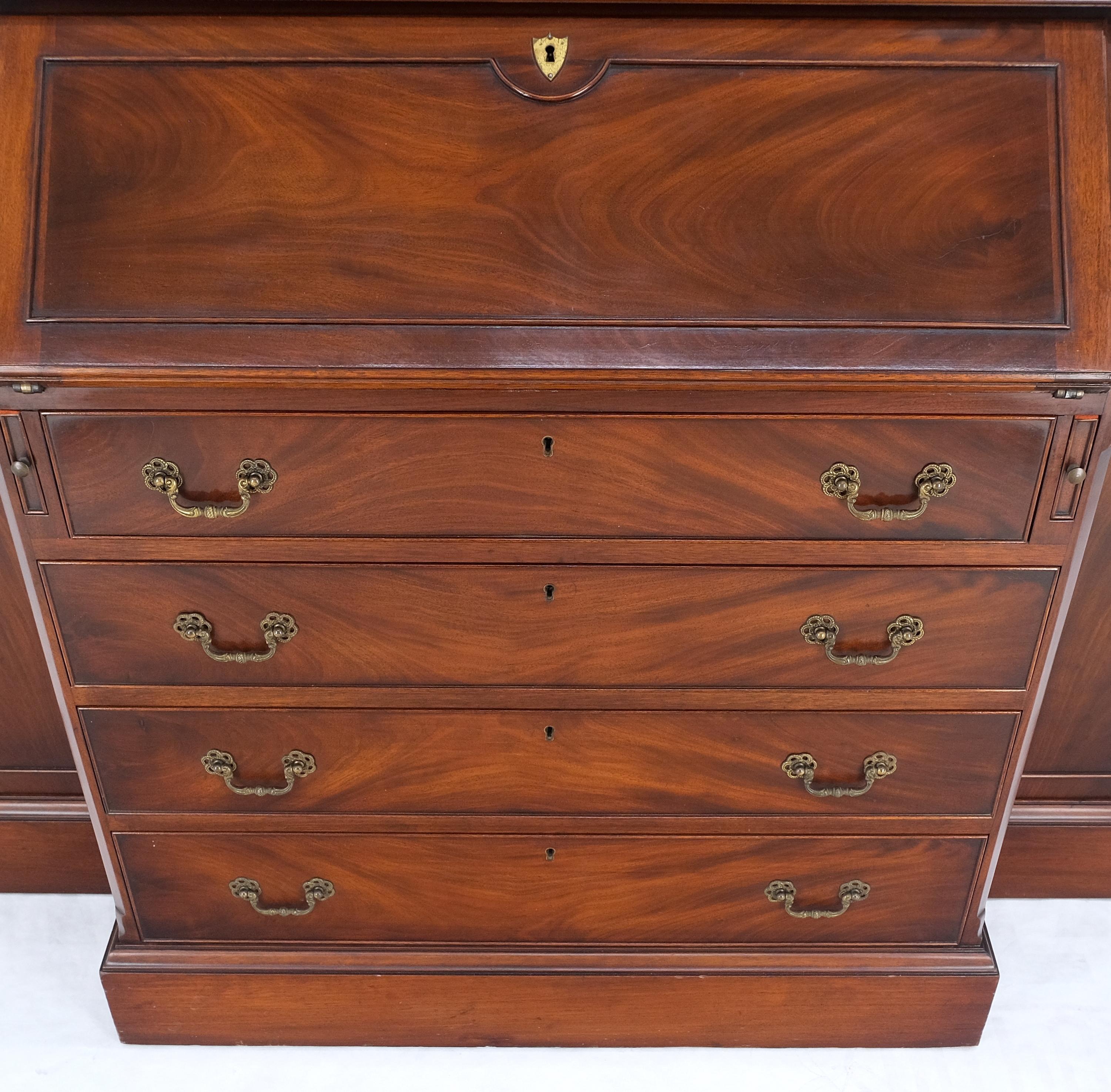 Crotch Mahogany Individual Glass Pains Door Drop Front Secretary Breakfront MINT For Sale 3