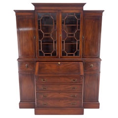 Crotch Mahogany Individual Glass Pains Door Drop Front Secretary Breakfront MINT