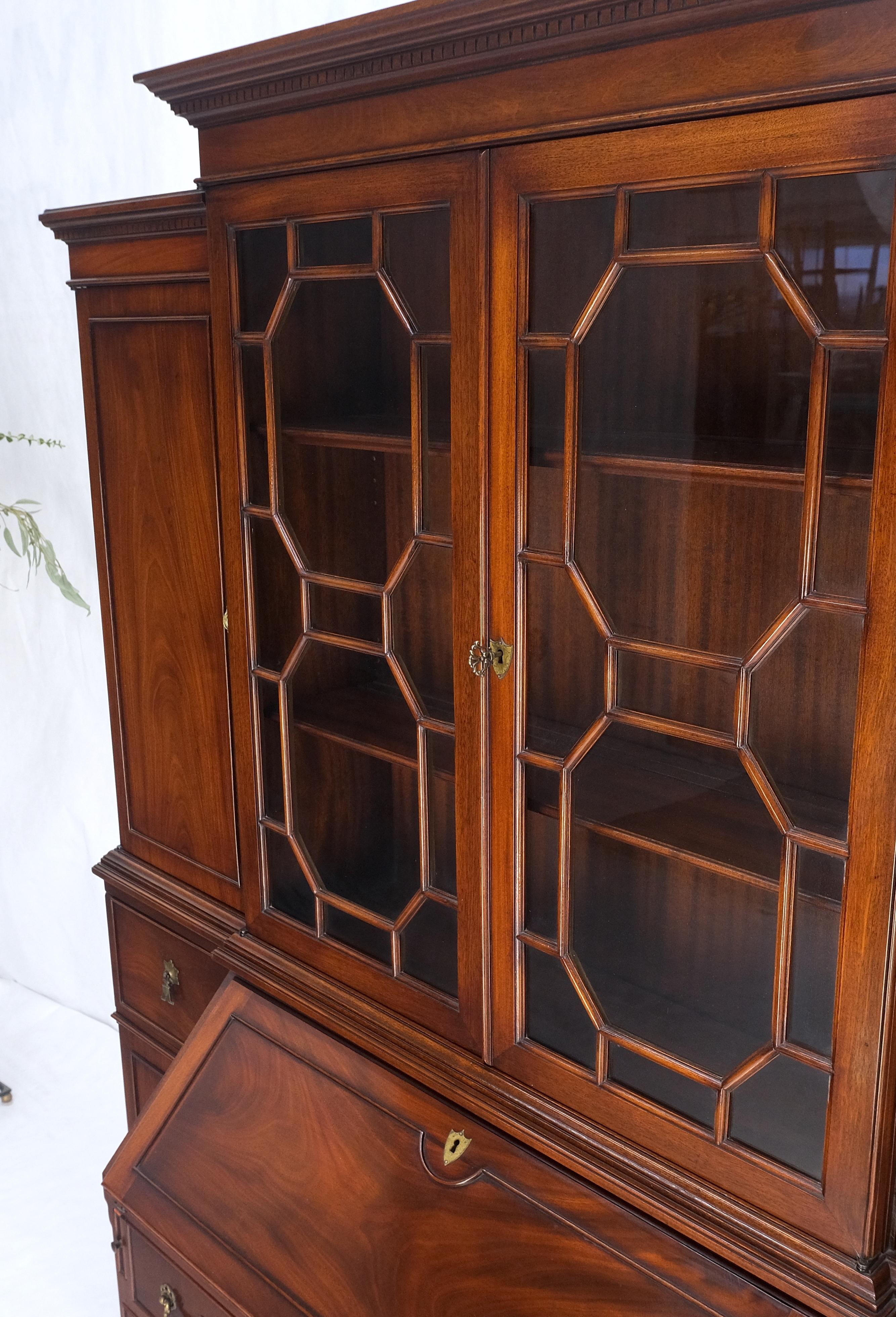 Federal Crotch Mahogany Individual Glass Pains Door Drop Front Secretary Breakfront MINT For Sale