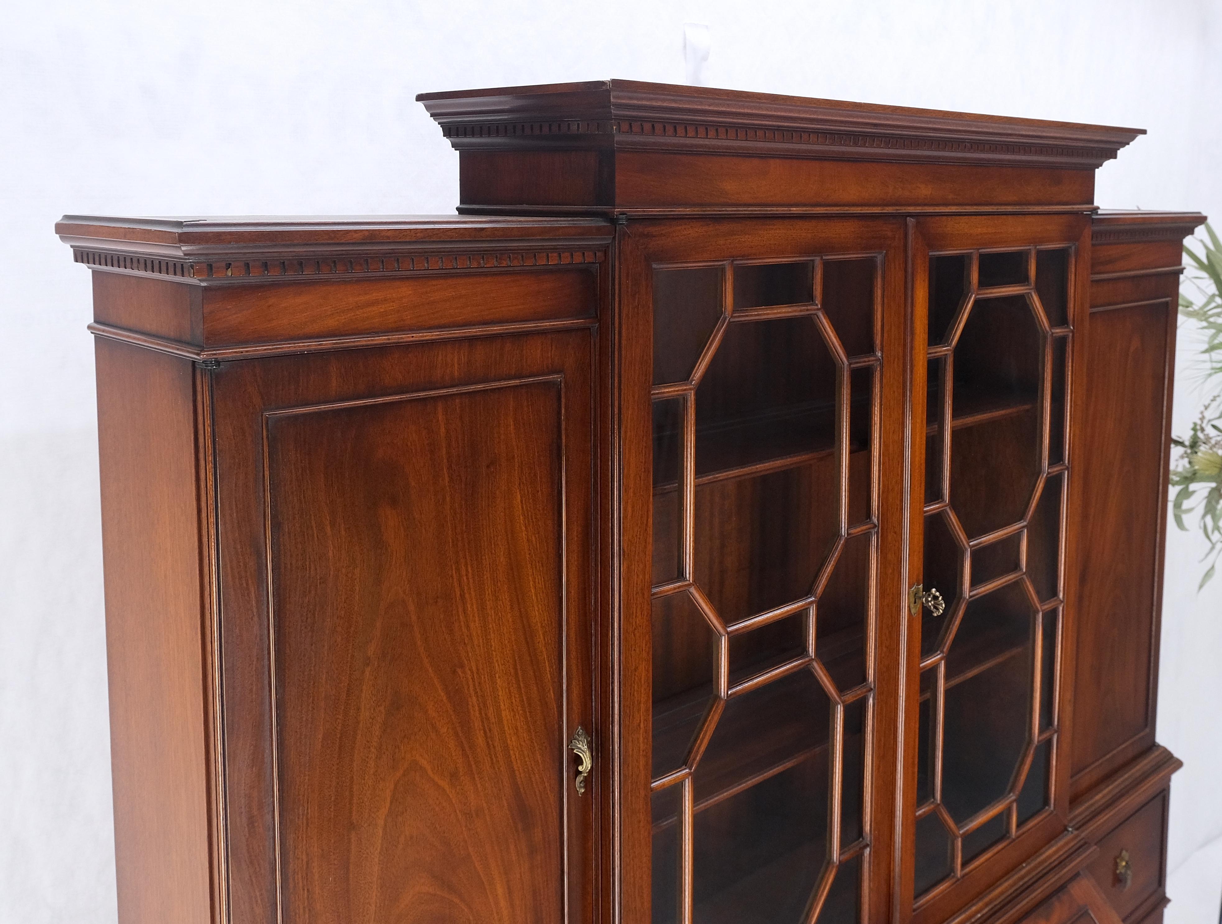 Crotch Mahogany Individual Glass Pains Door Drop Front Secretary Breakfront MINT For Sale 1