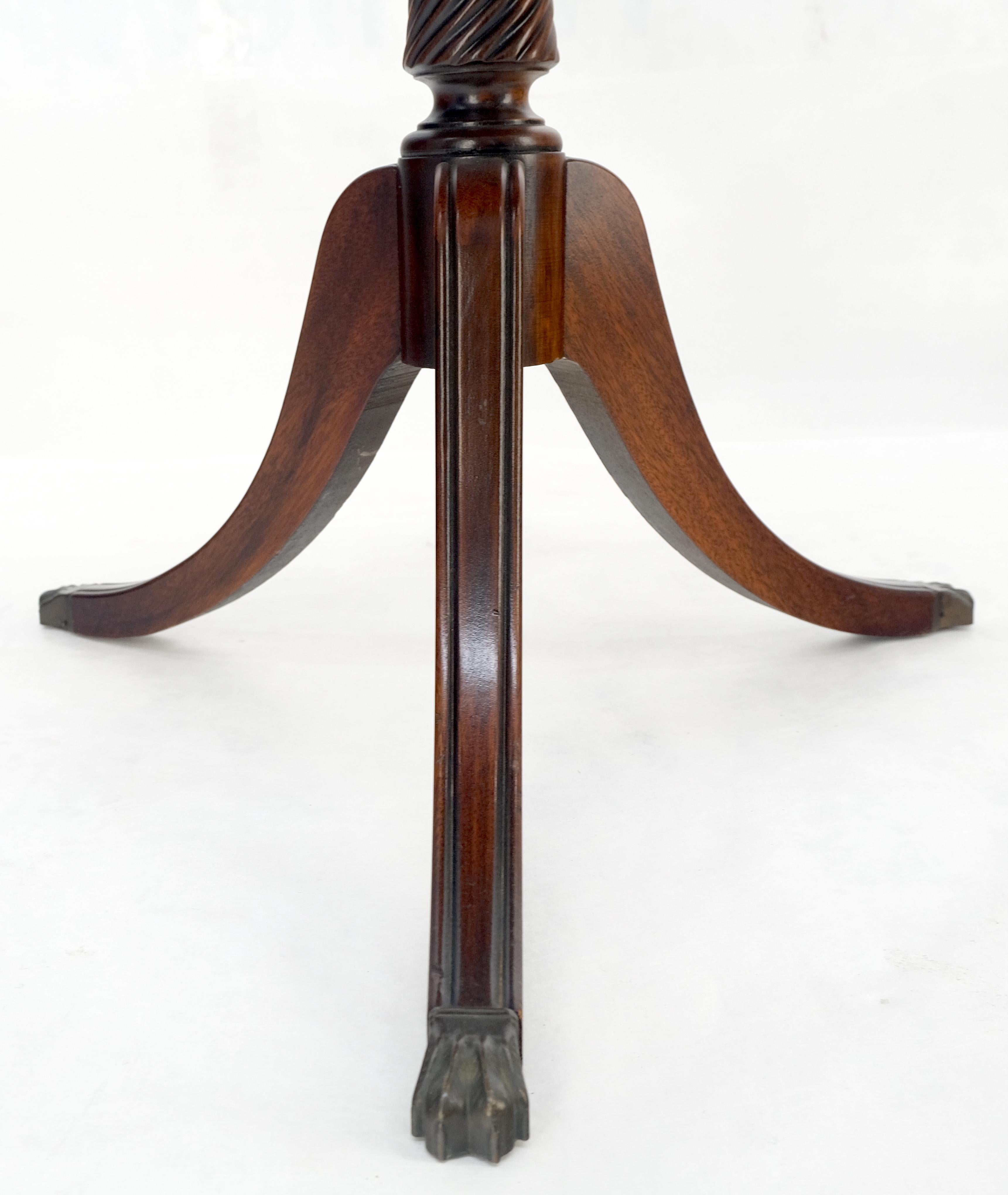 Crotch Mahogany Pie Crust Turned Tripod Base Brass Claw Feet Lamp Table MINT For Sale 3