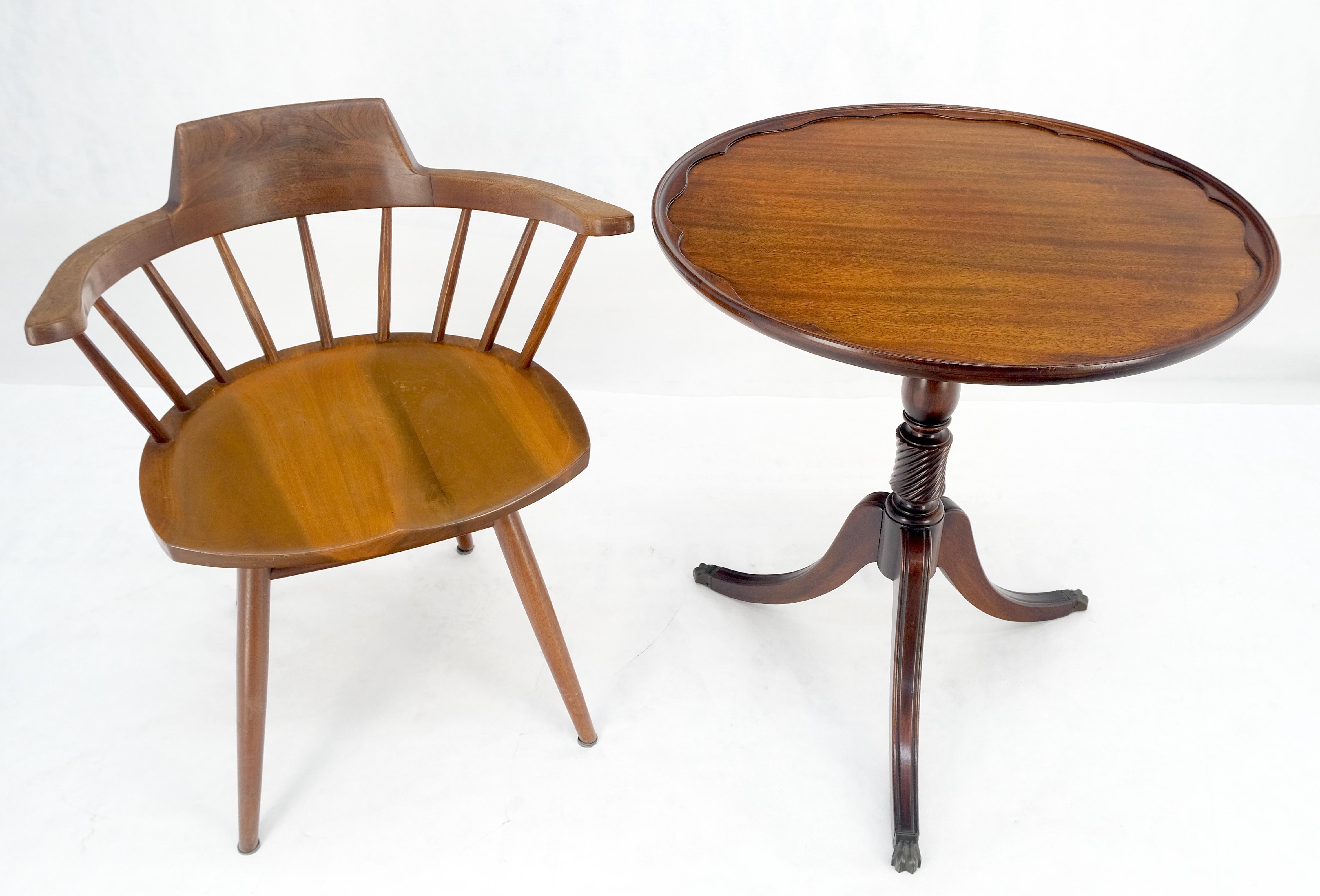 Crotch Mahogany Pie Crust Turned Tripod Base Brass Claw Feet Lamp Side Center Occasional Table MINT!