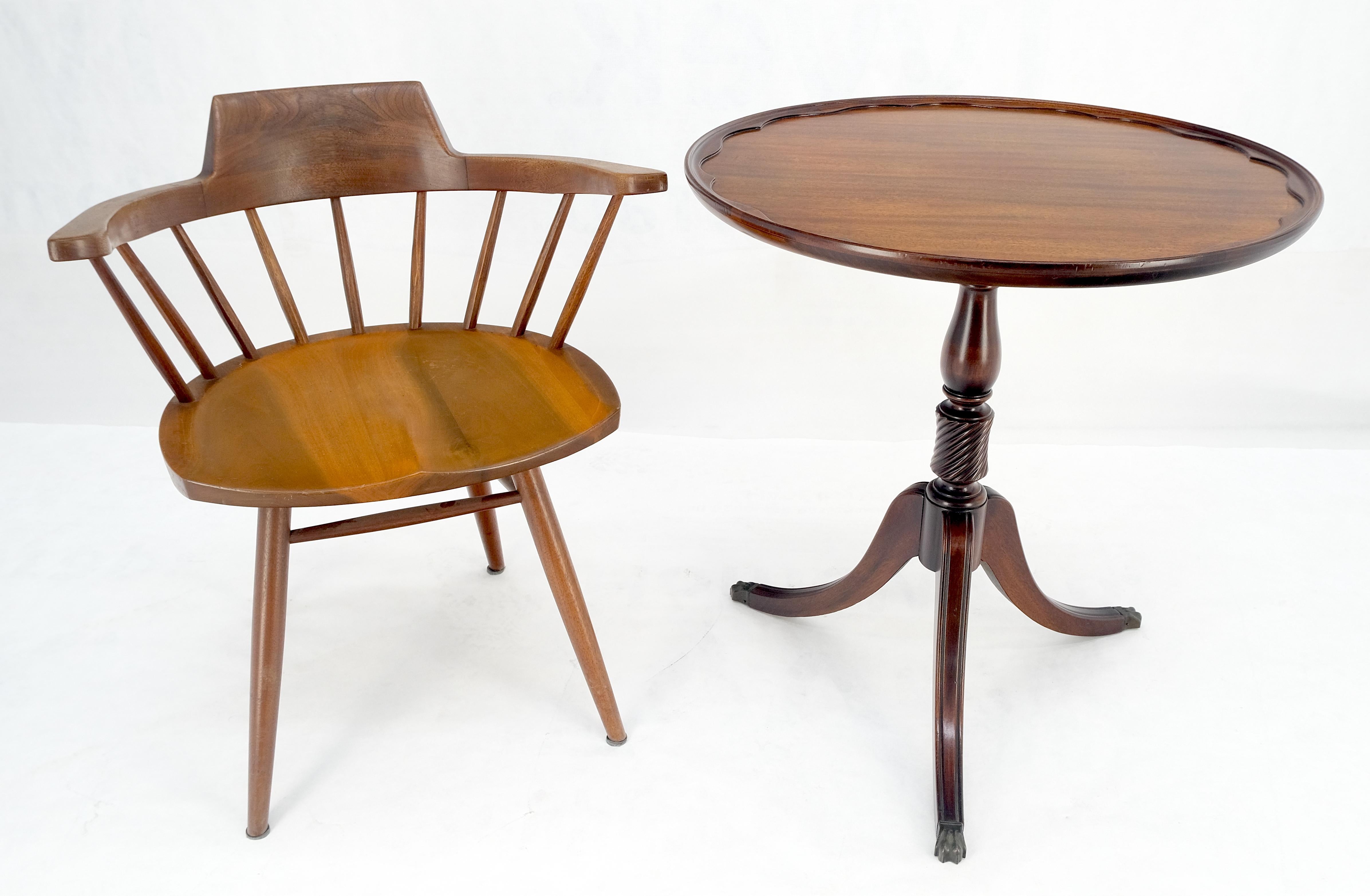 American Crotch Mahogany Pie Crust Turned Tripod Base Brass Claw Feet Lamp Table MINT For Sale