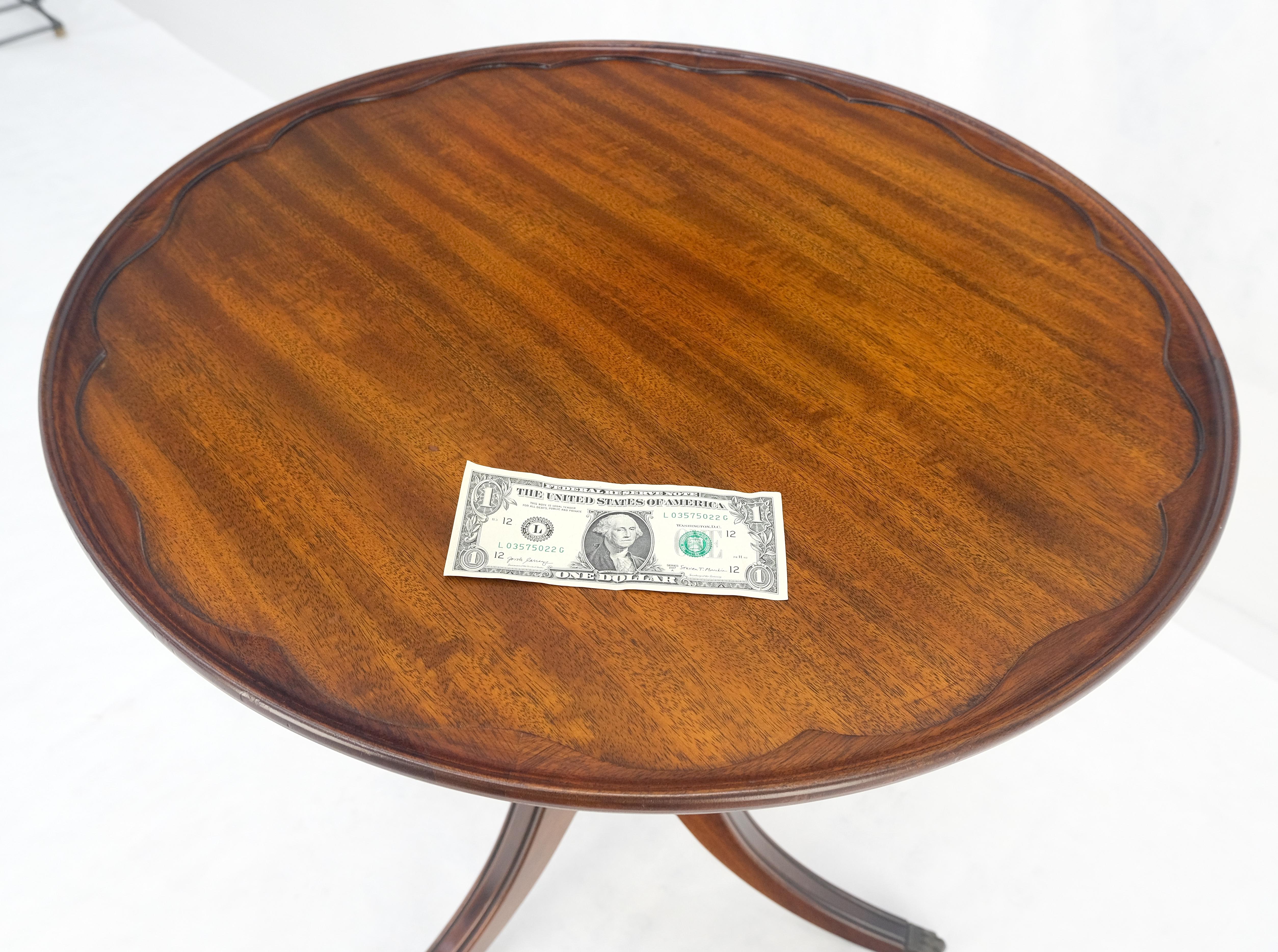 Crotch Mahogany Pie Crust Turned Tripod Base Brass Claw Feet Lamp Table MINT For Sale 1