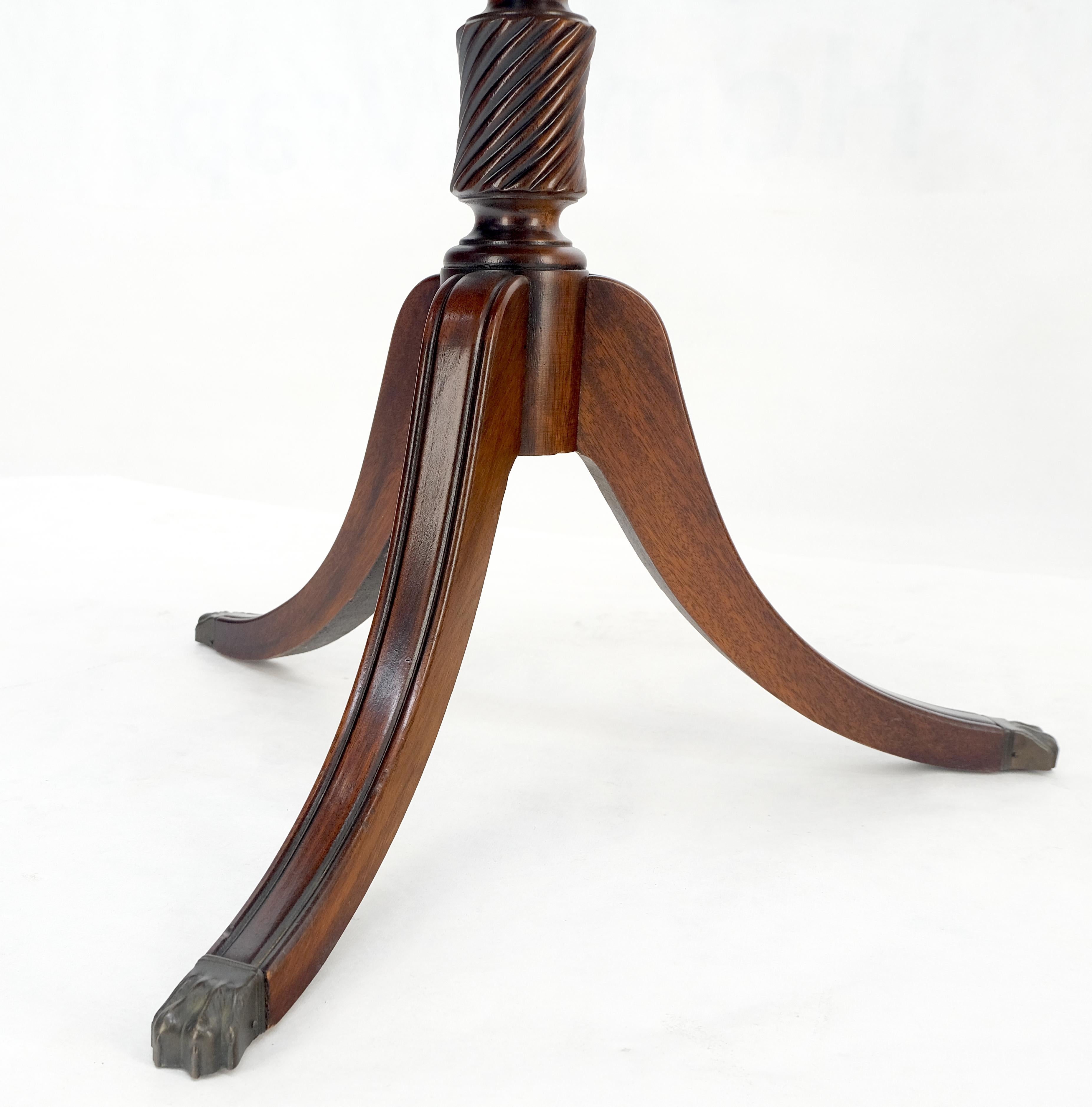Crotch Mahogany Pie Crust Turned Tripod Base Brass Claw Feet Lamp Table MINT For Sale 2
