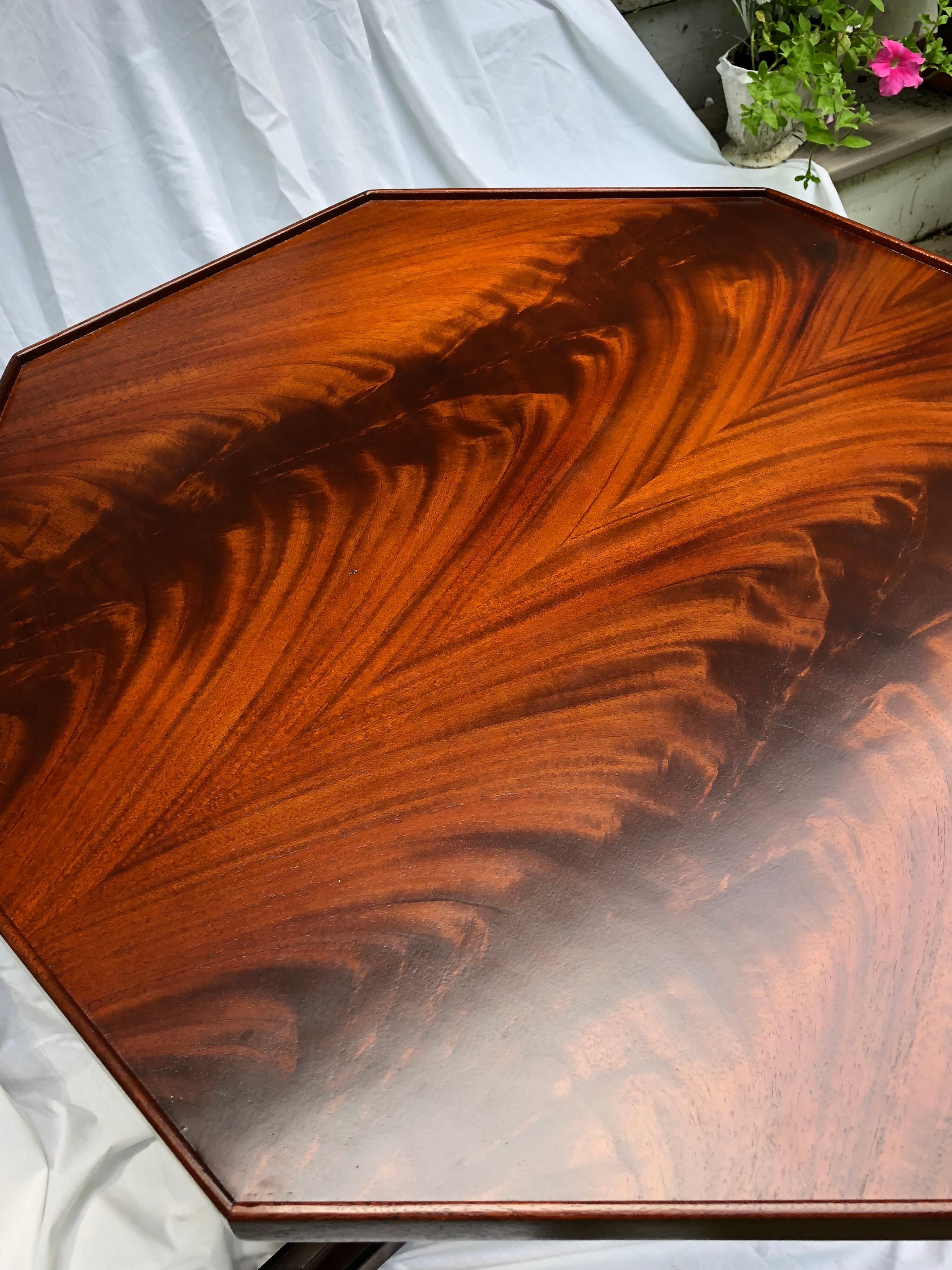 Unknown Octagonal Crotch Mahogany Sheraton-Style Table For Sale