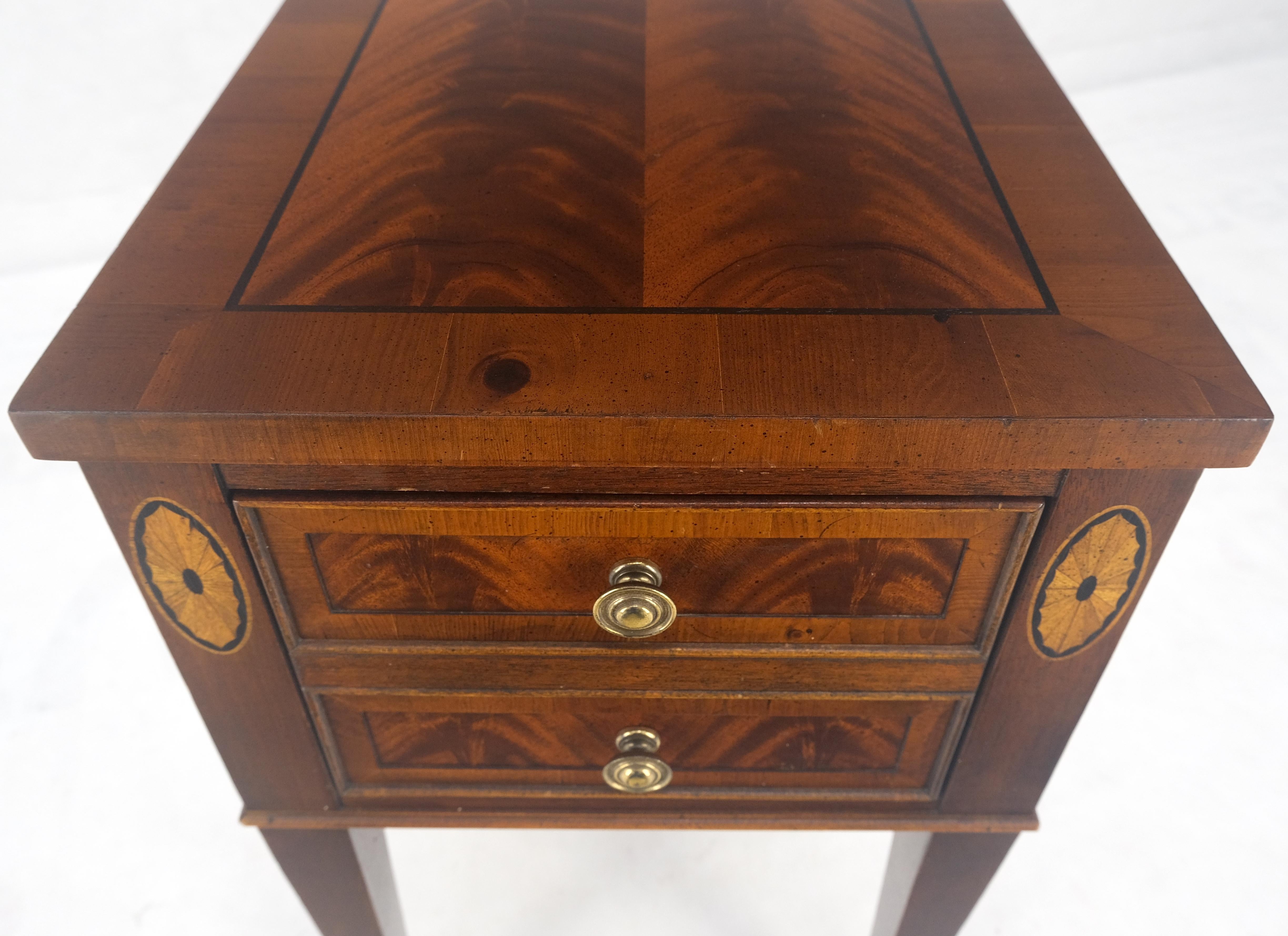 Lacquered Crotch  Mahogany Wood Inlayed Narrow Two Drawers Federal Style Stand MINT!