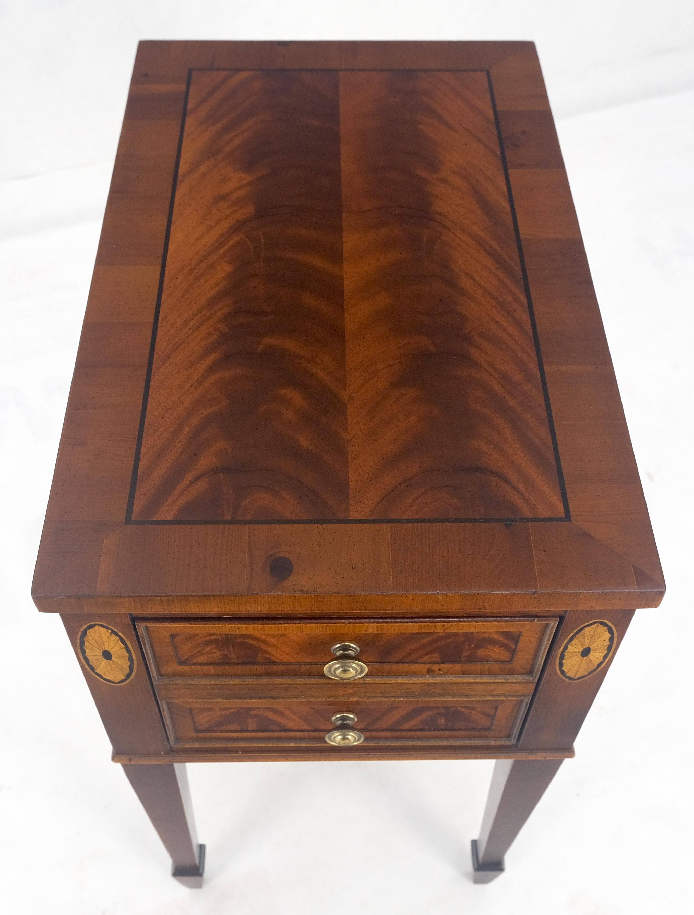 Crotch  Mahogany Wood Inlayed Narrow Two Drawers Federal Style Stand MINT! In Good Condition In Rockaway, NJ