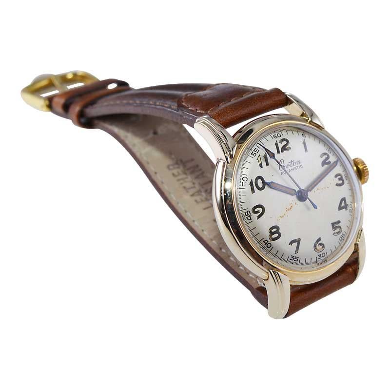 Women's or Men's Croton Aquamatic Gold Filled Watch with Original Patinated Dial and Hands 1940's