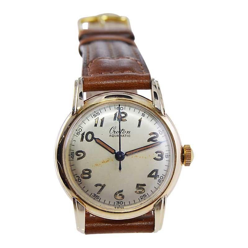 Croton Aquamatic Gold Filled Watch with Original Patinated Dial and Hands 1940's 1