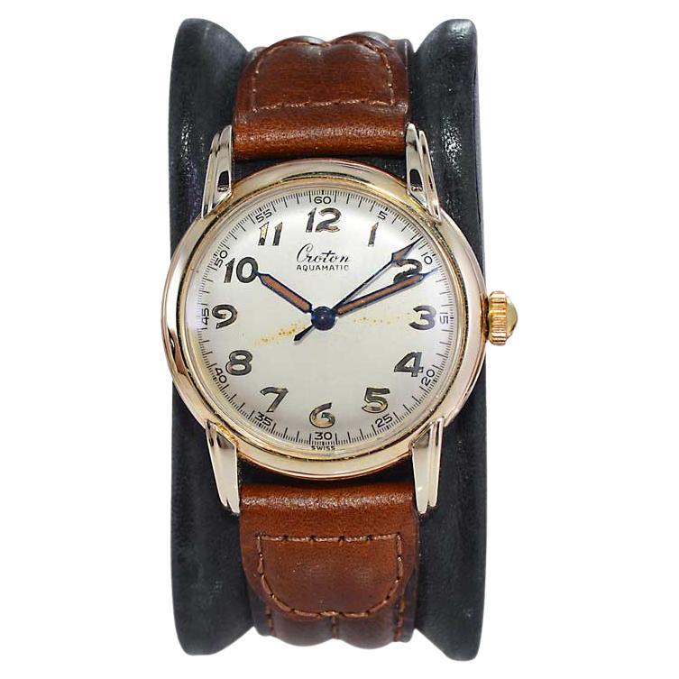 Croton Aquamatic Gold Filled Watch with Original Patinated Dial and Hands 1940's