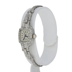 Croton Art Deco Diamond Ladies Watch 900 Platinum Mechanical 2Yr. Wnty 1.34ctw