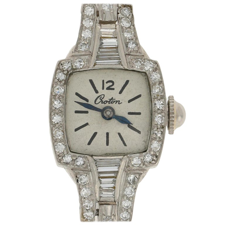 Croton Art Deco Diamond Ladies Watch 900 Platinum Mechanical  display picture 2