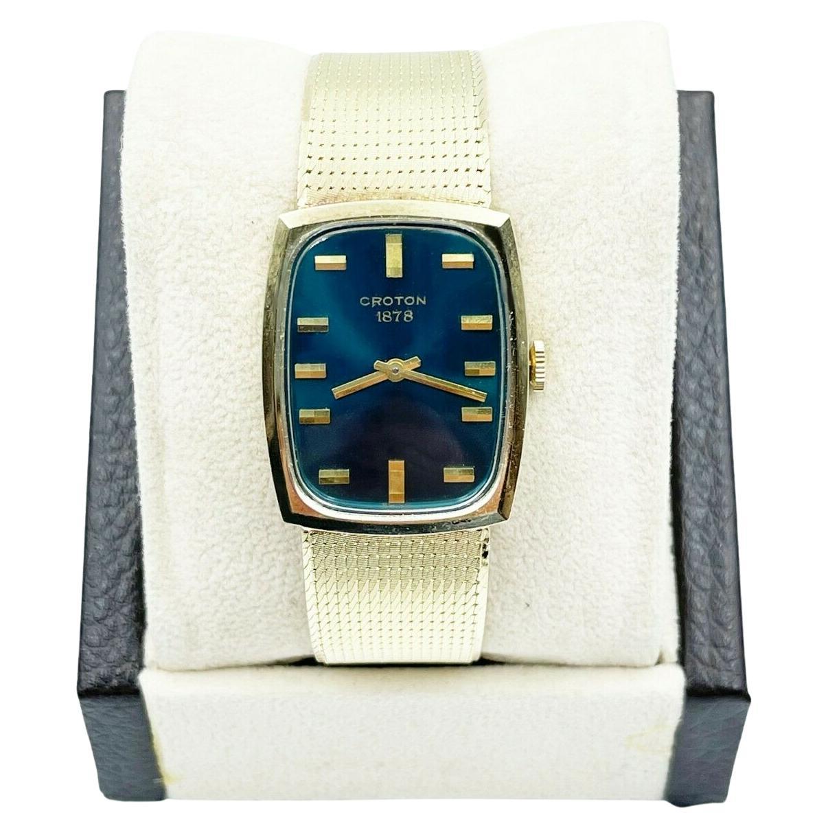 Croton Blue Dial 14K Yellow Gold with Box For Sale