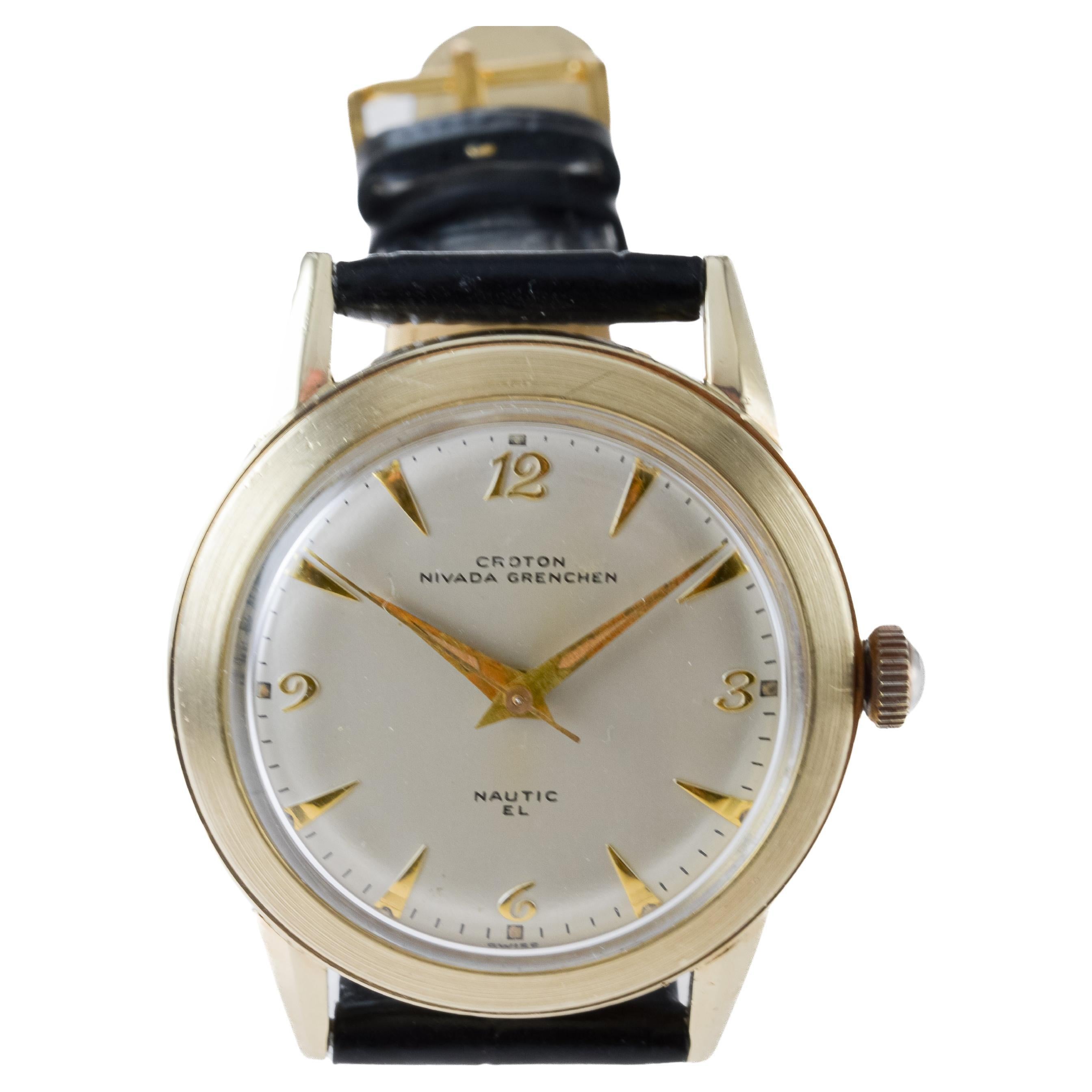 Croton Gold Filled Art Deco Watch from 1950's with Beautiful Original Dial For Sale 6