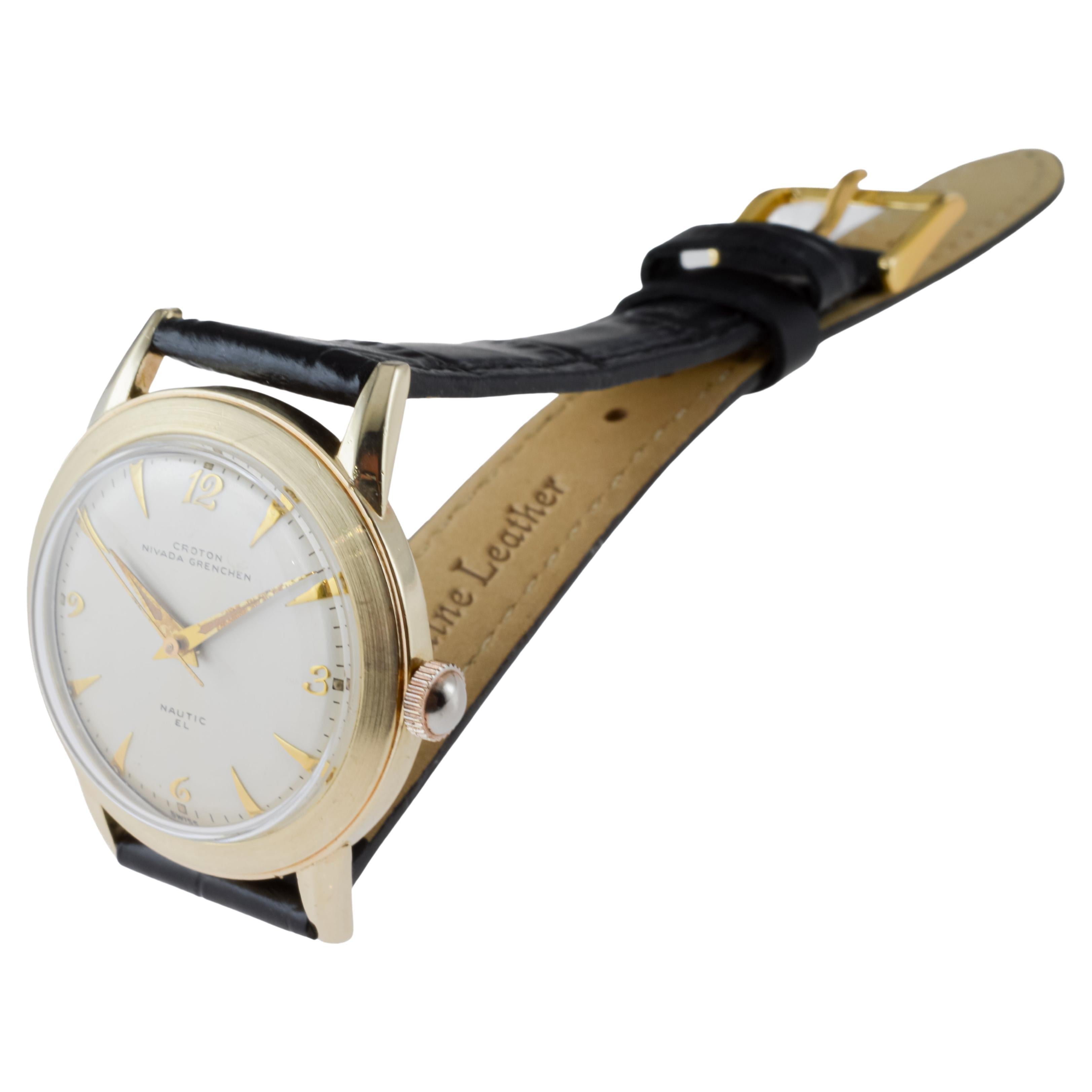 Croton Gold Filled Art Deco Watch from 1950's with Beautiful Original Dial For Sale 7