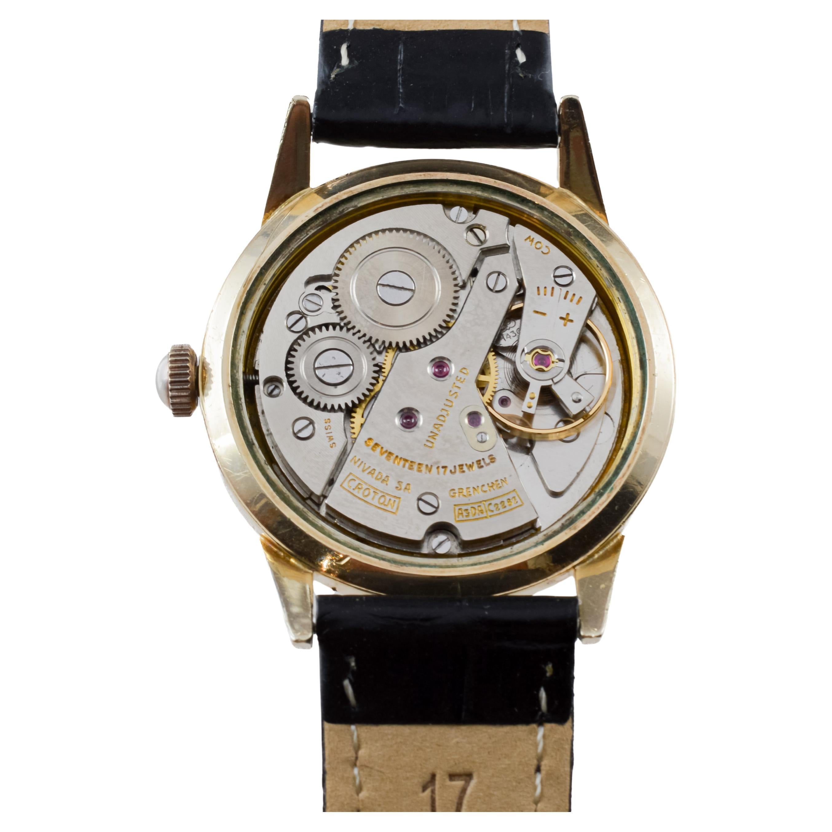 Croton Gold Filled Art Deco Watch from 1950's with Beautiful Original Dial For Sale 9