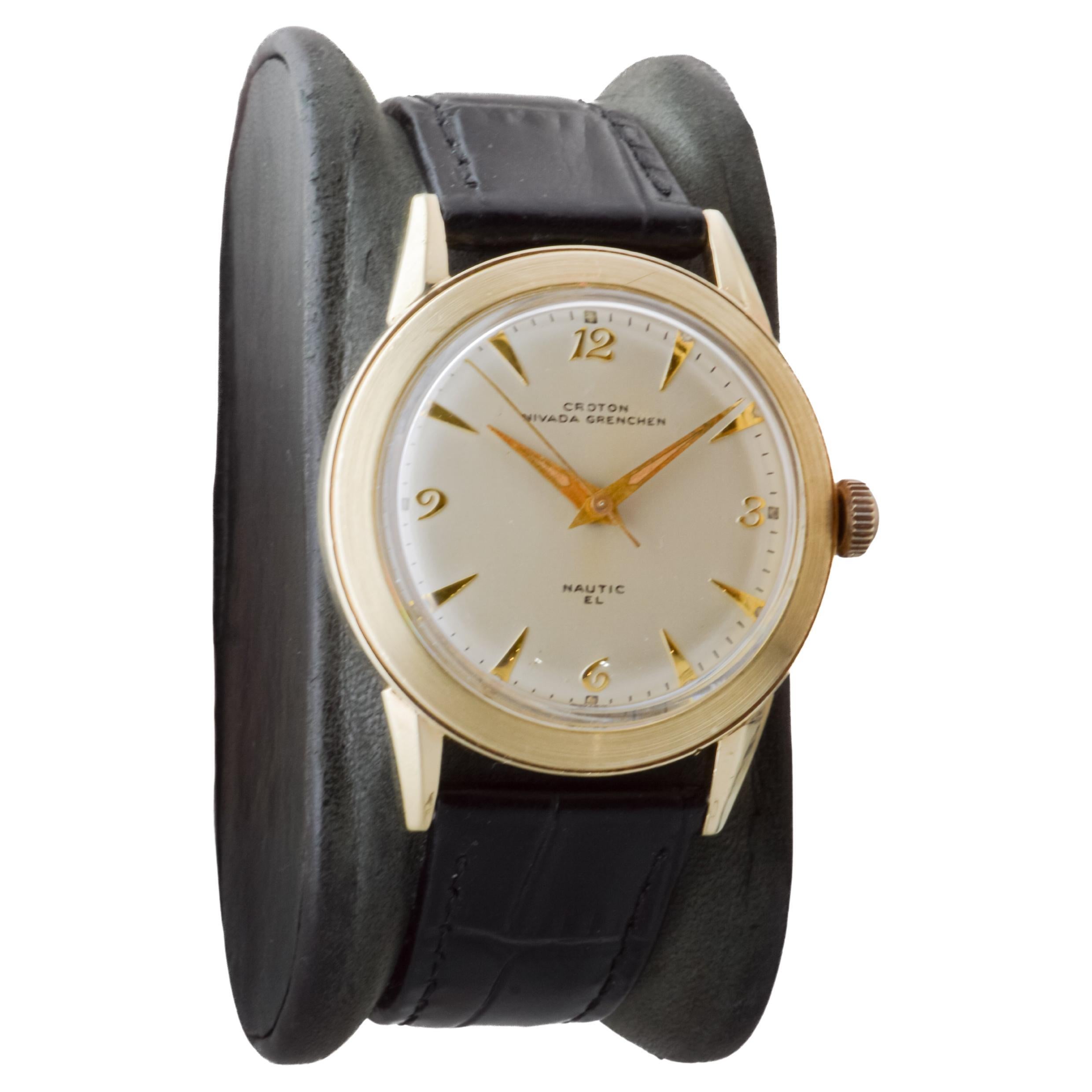 Women's or Men's Croton Gold Filled Art Deco Watch from 1950's with Beautiful Original Dial For Sale