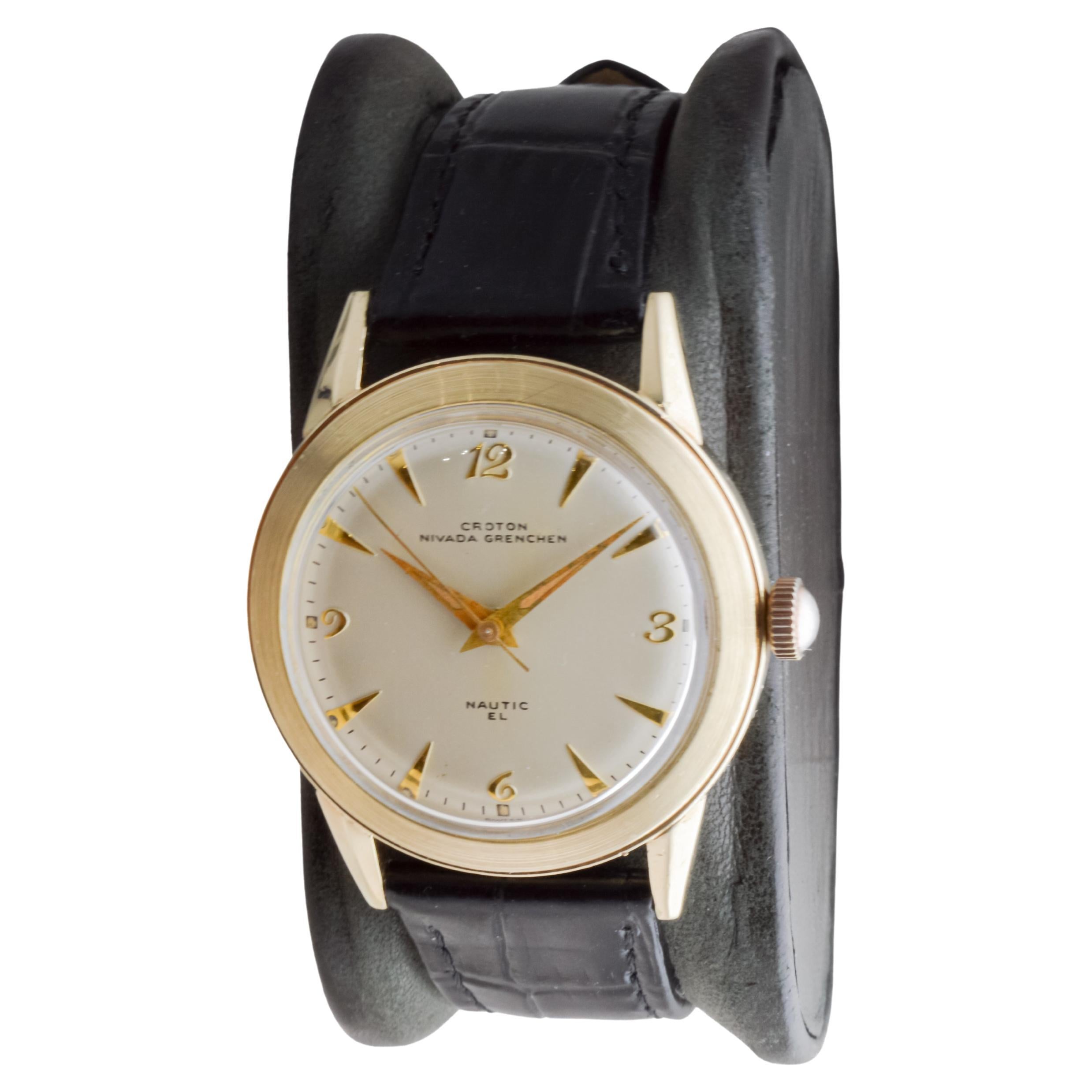 Croton Gold Filled Art Deco Watch from 1950's with Beautiful Original Dial For Sale 1