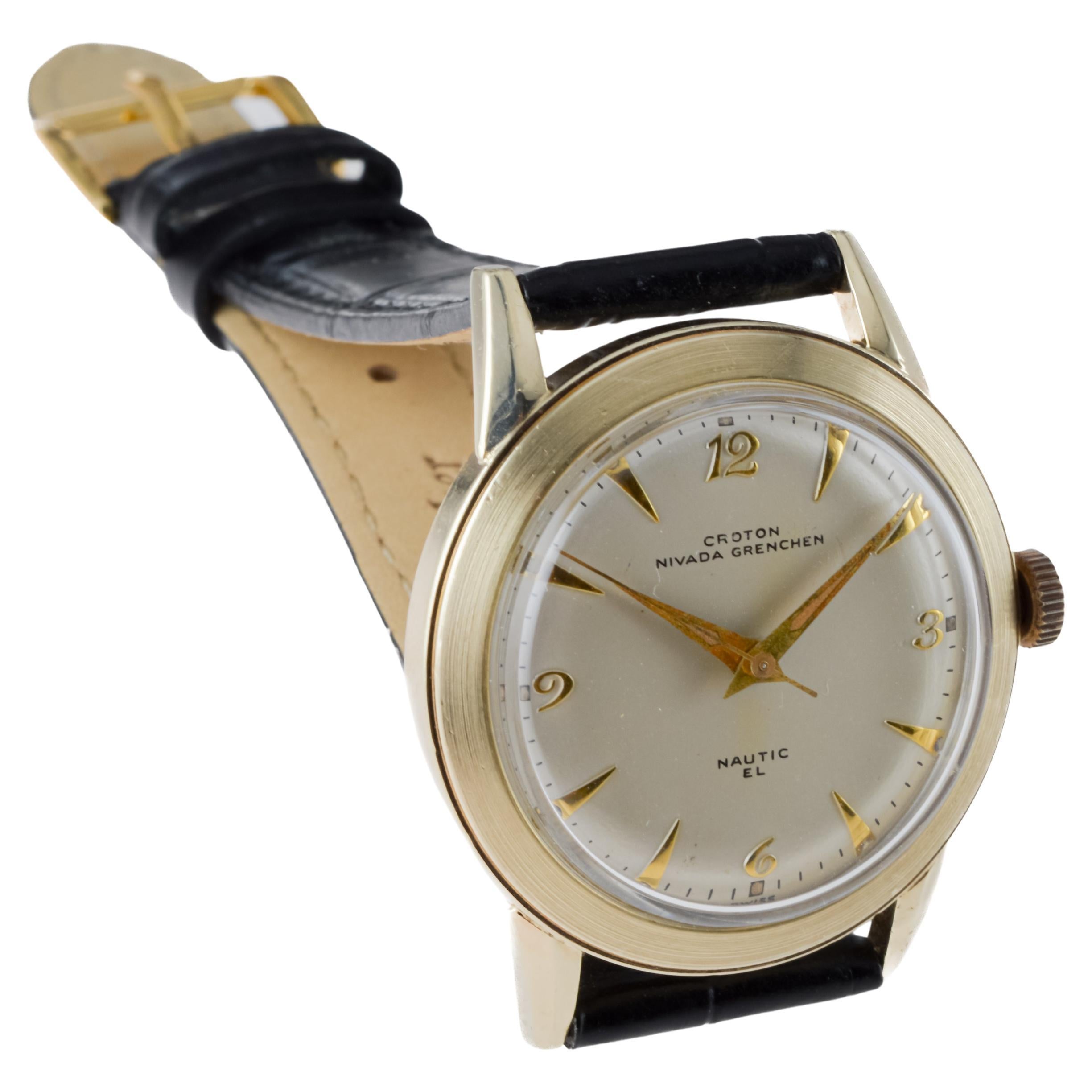Croton Gold Filled Art Deco Watch from 1950's with Beautiful Original Dial For Sale 4