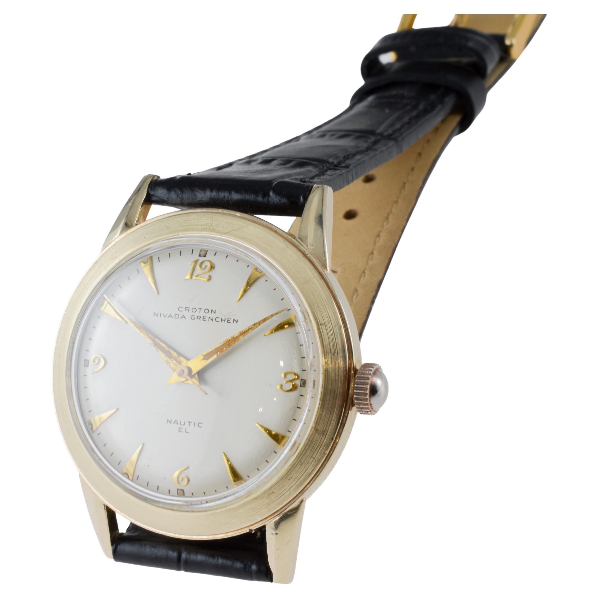 Croton Gold Filled Art Deco Watch from 1950's with Beautiful Original Dial For Sale 5