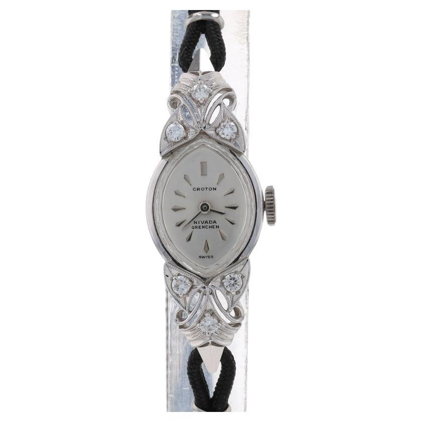 Croton Nivada Vintage Diamond Ladies Wristwatch 14k White Gold Mechanical 1YrWty
